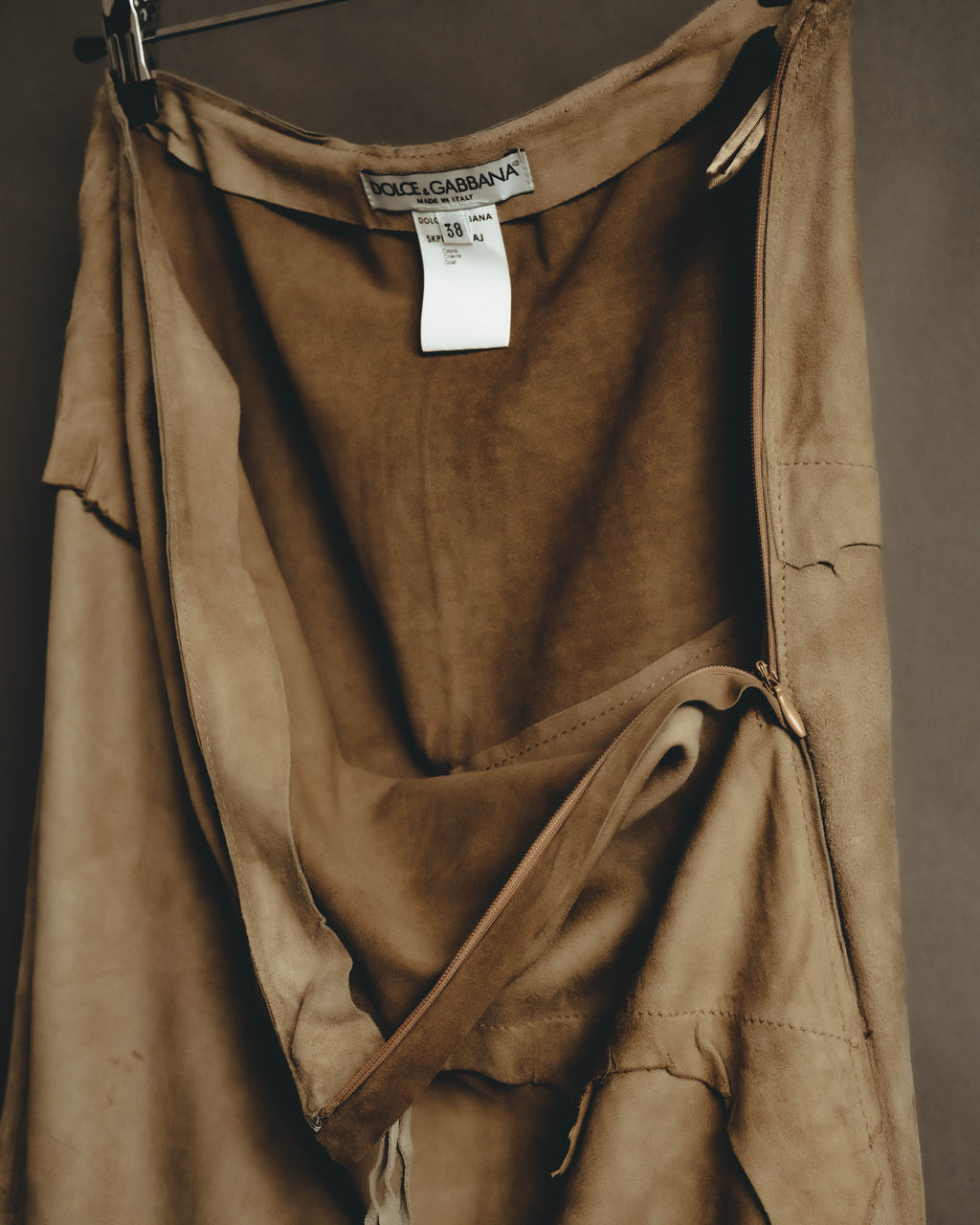 “DOLCE&GABBANA” 1999-2003 Distressed suede patchwork maxi skirt