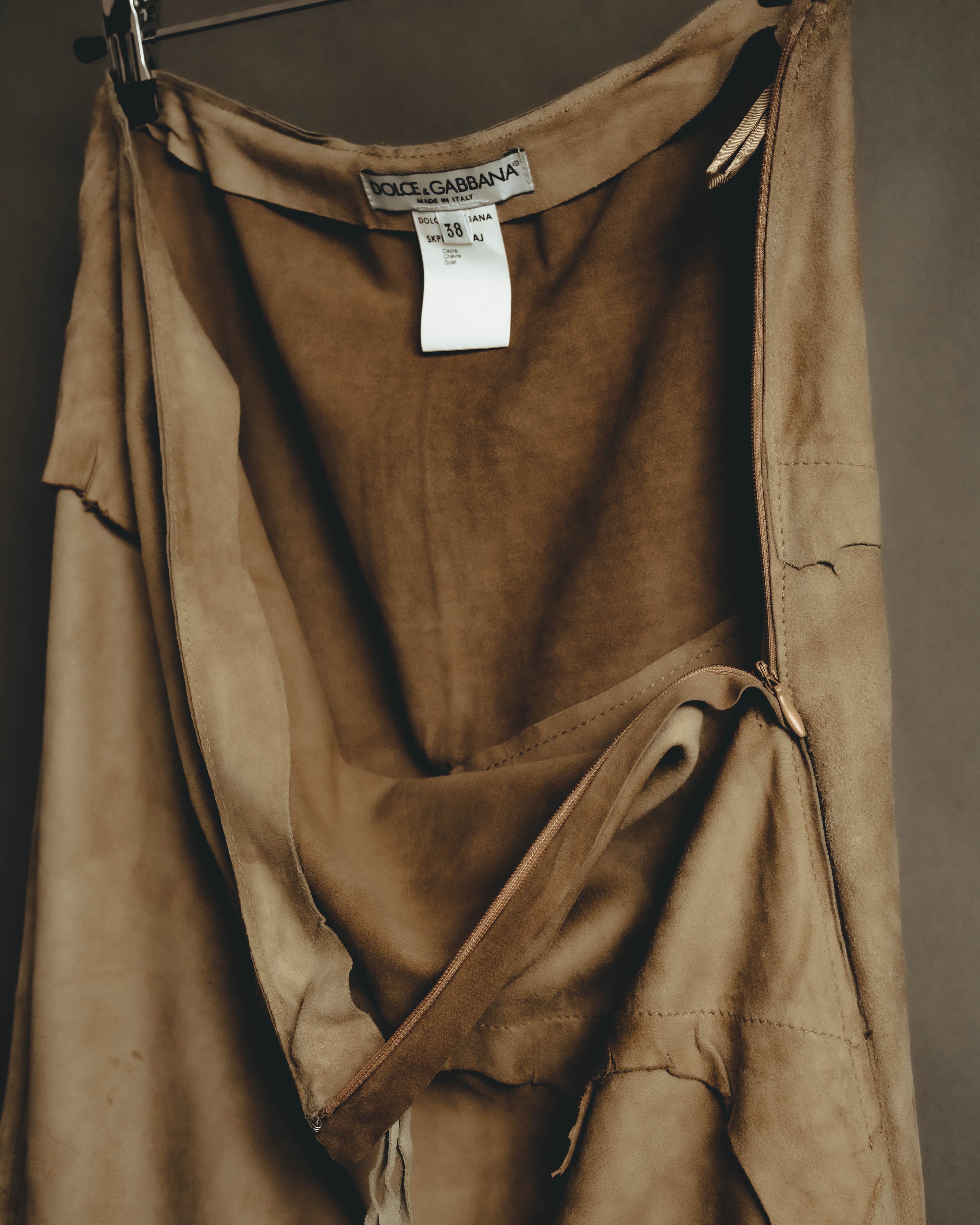 “DOLCE&GABBANA” 1999-2003 Distressed suede patchwork maxi skirt