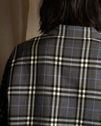 "BURBERRYS" Gold metal button design check pattern wool shirt