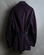 "Vintage striped waist belt design gown coat"