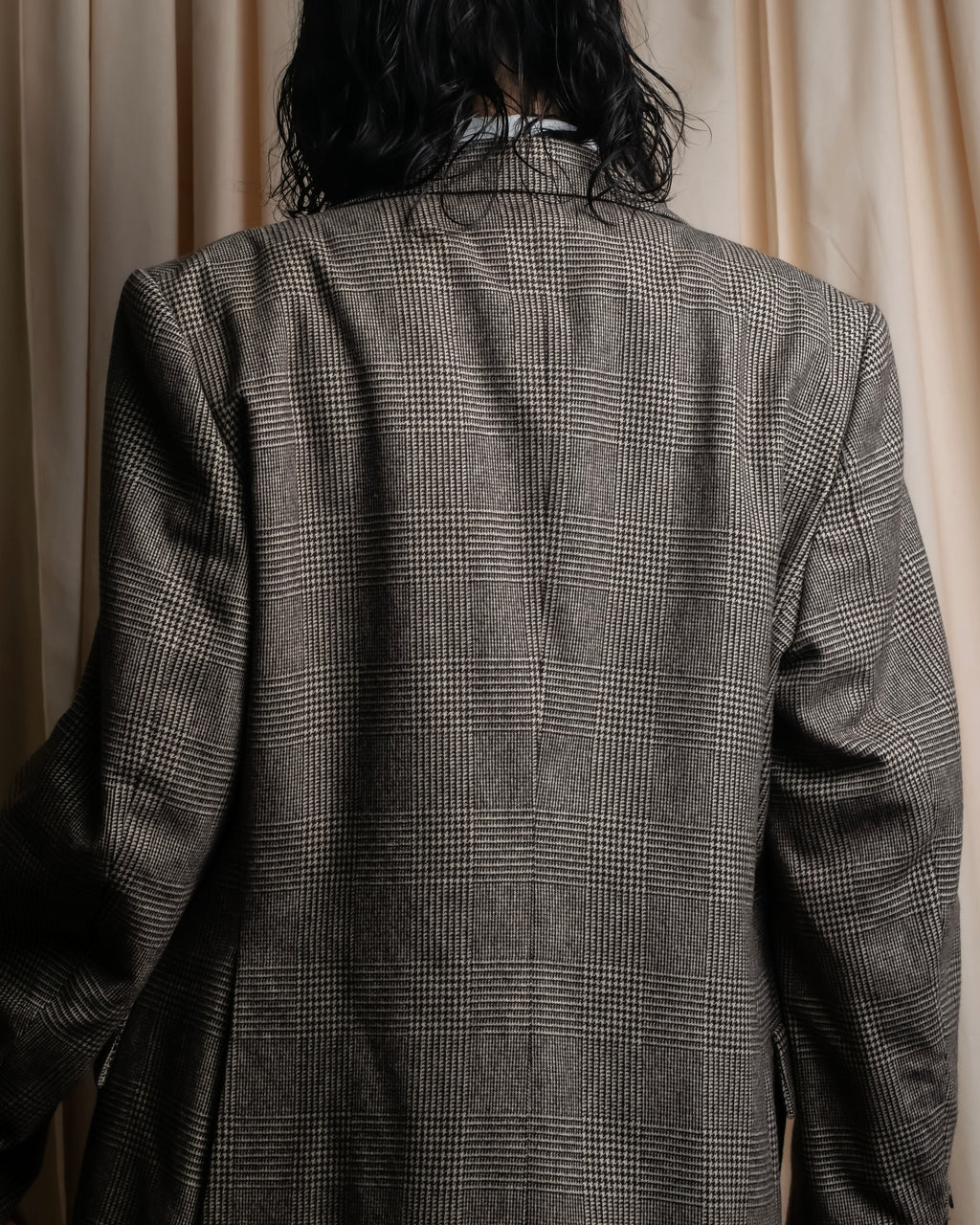 "YVES SAINT LAURENT" Glen plaid oversized wool tailored jacket