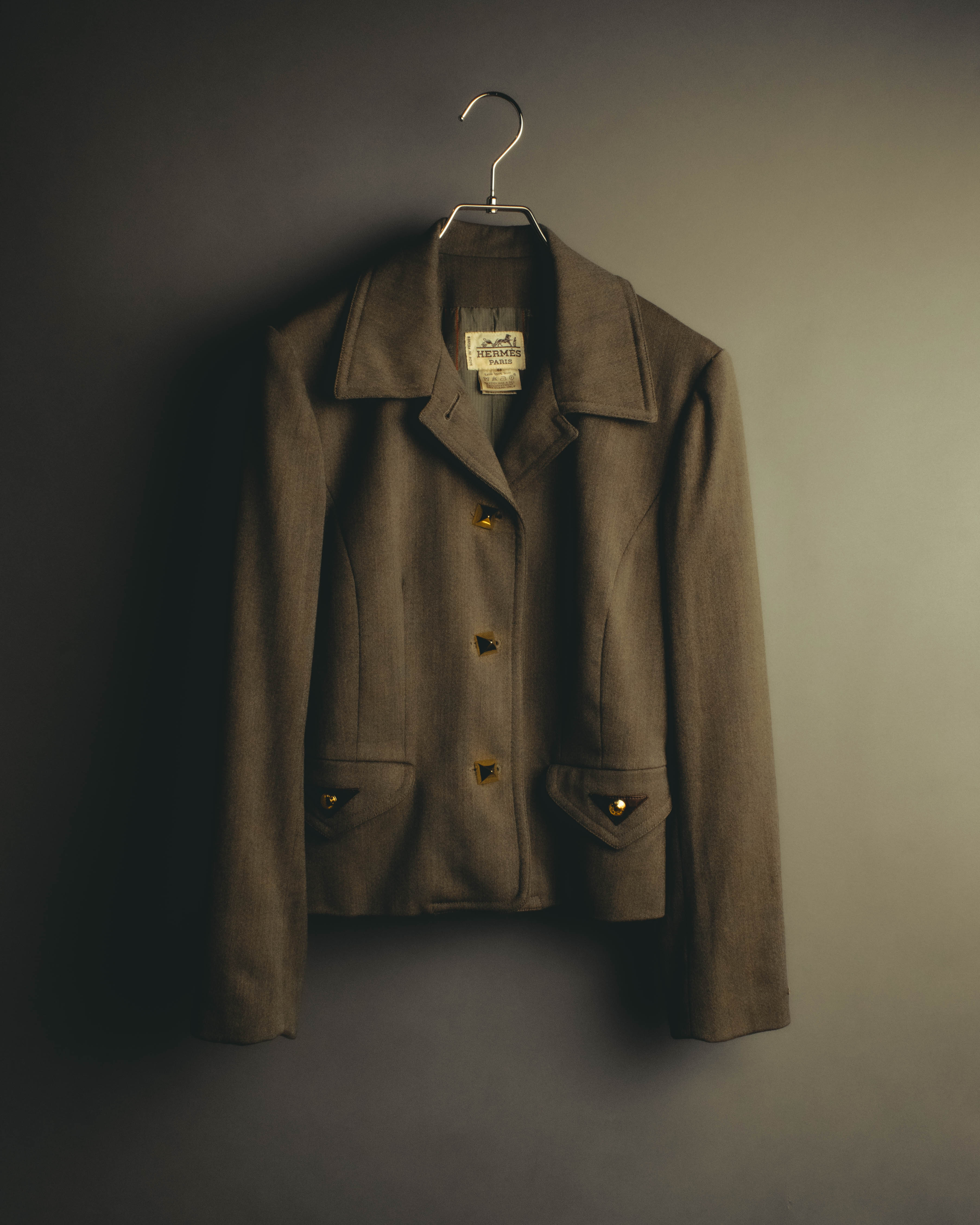 –SPECIAL– "Hermès" 70's-80's Equestrian wool tailored jacket