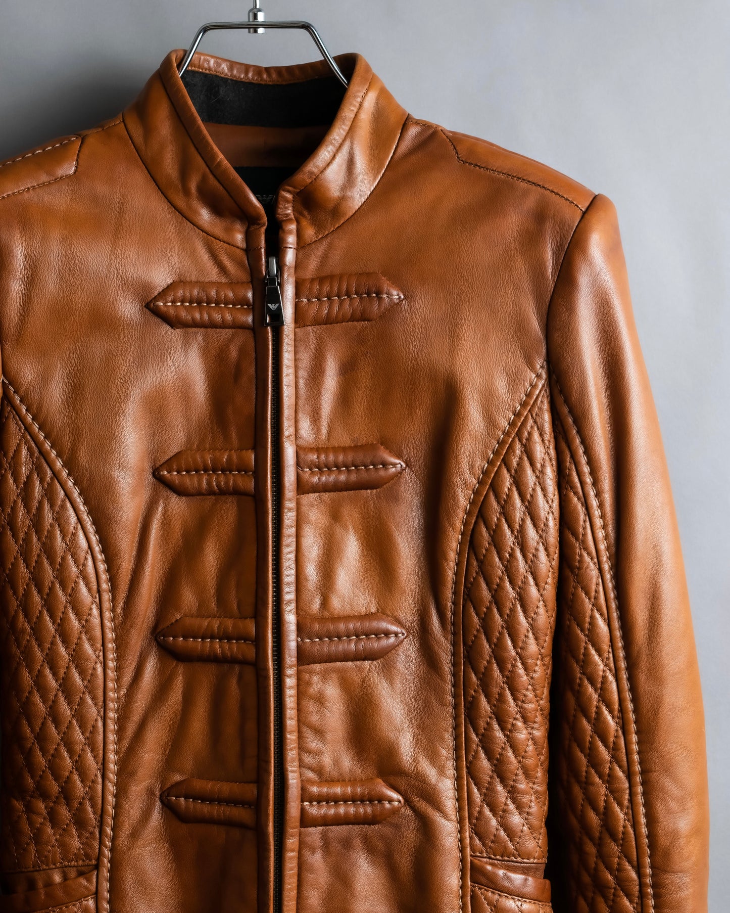 "EMPORIO ARMANI"  Quilted design brown color leather jacket