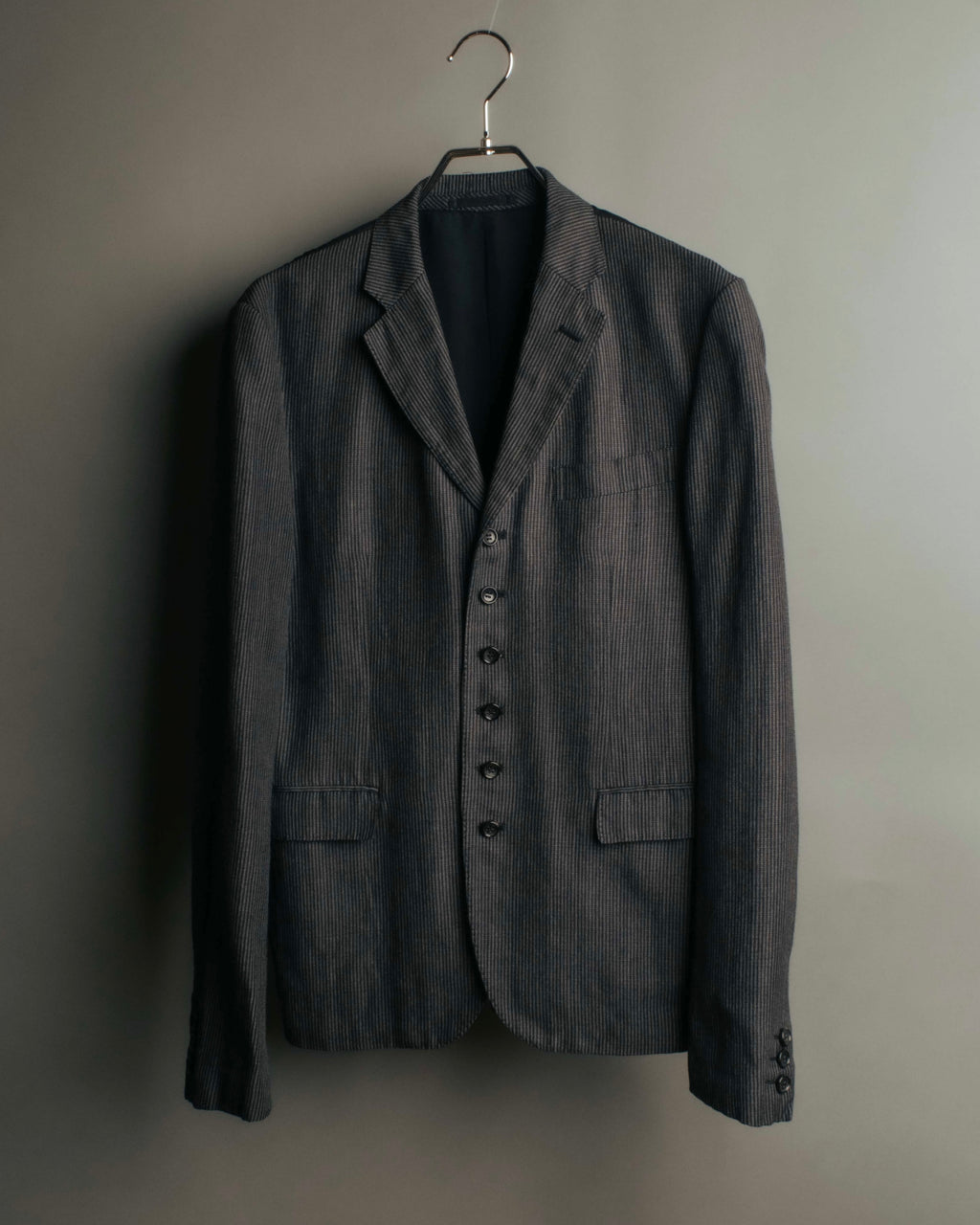 "COMME des GARÇONS HOMME" 10SS Vintage multi-button hickory stripe linen wool jacket