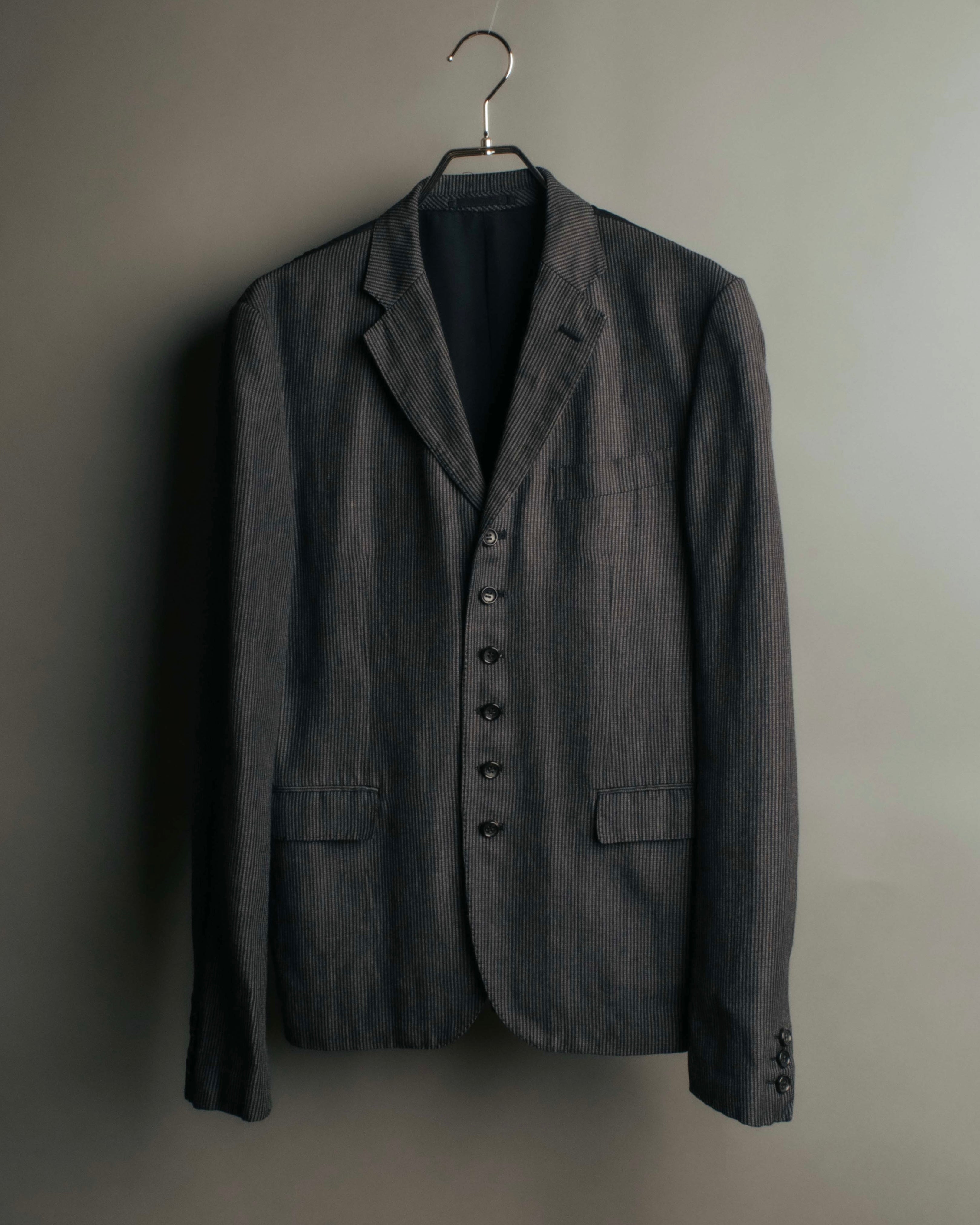 "COMME des GARÇONS HOMME" 10SS Vintage multi-button hickory stripe linen wool jacket