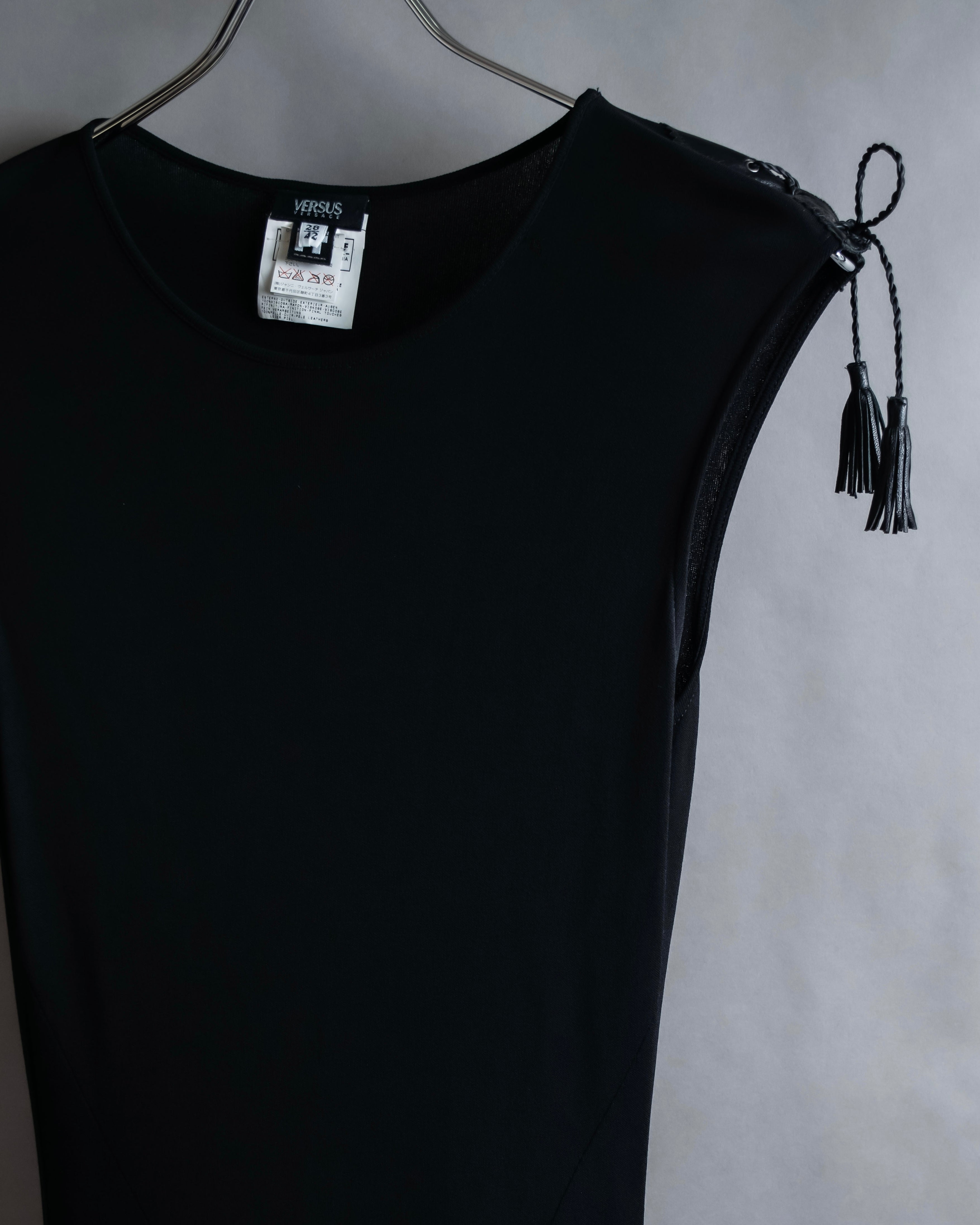 "GIANNI VERSACE" Tassel lace-up design A-line silhouette black dress