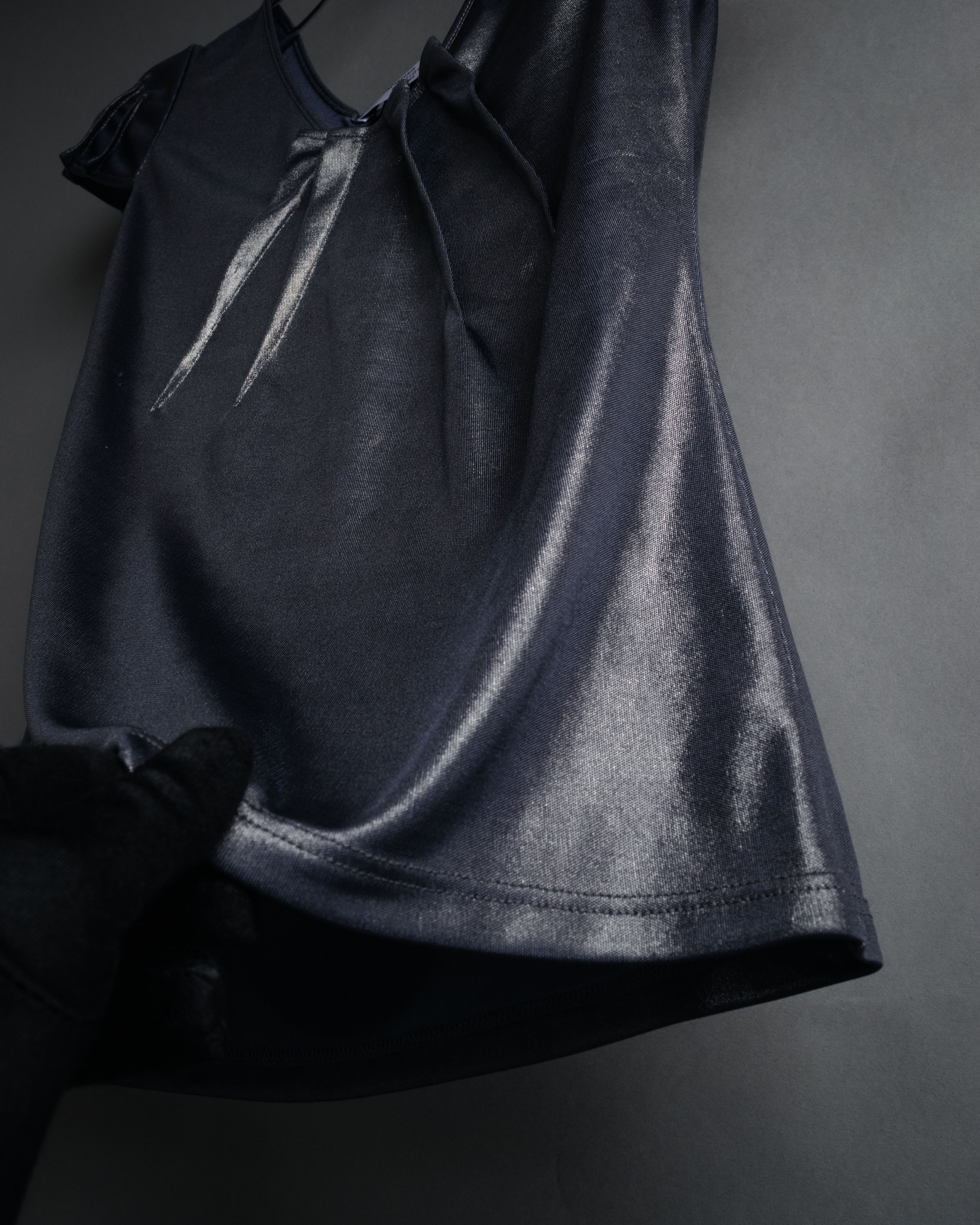 “Christian Dior” 2000’s Metallic draped cap sleeve top