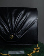 "Christian Dior" 70's-80's Radial drape design gold chain leather shoulder bag