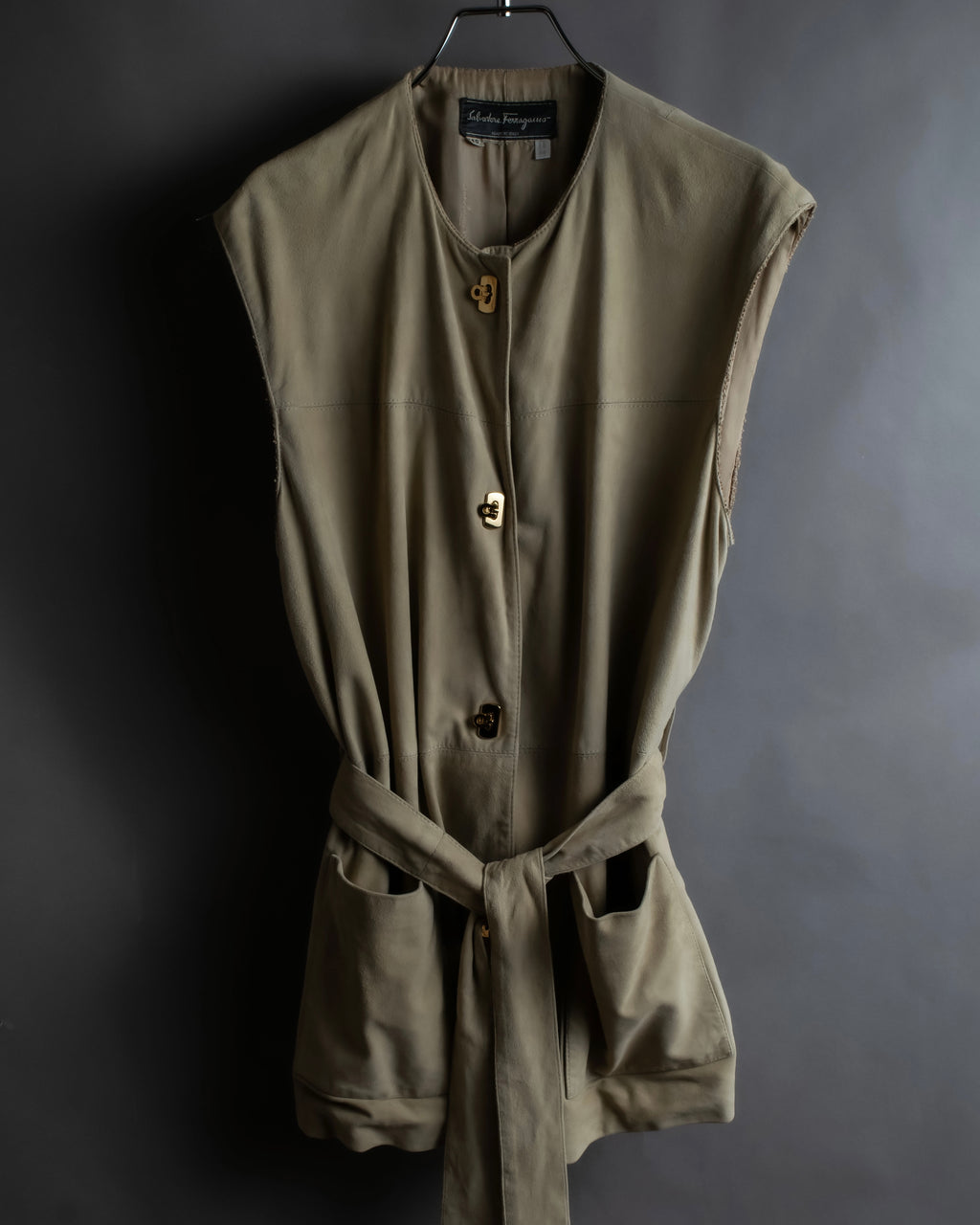 "Salvatore Ferragamo" Belted suede sleeveless dress