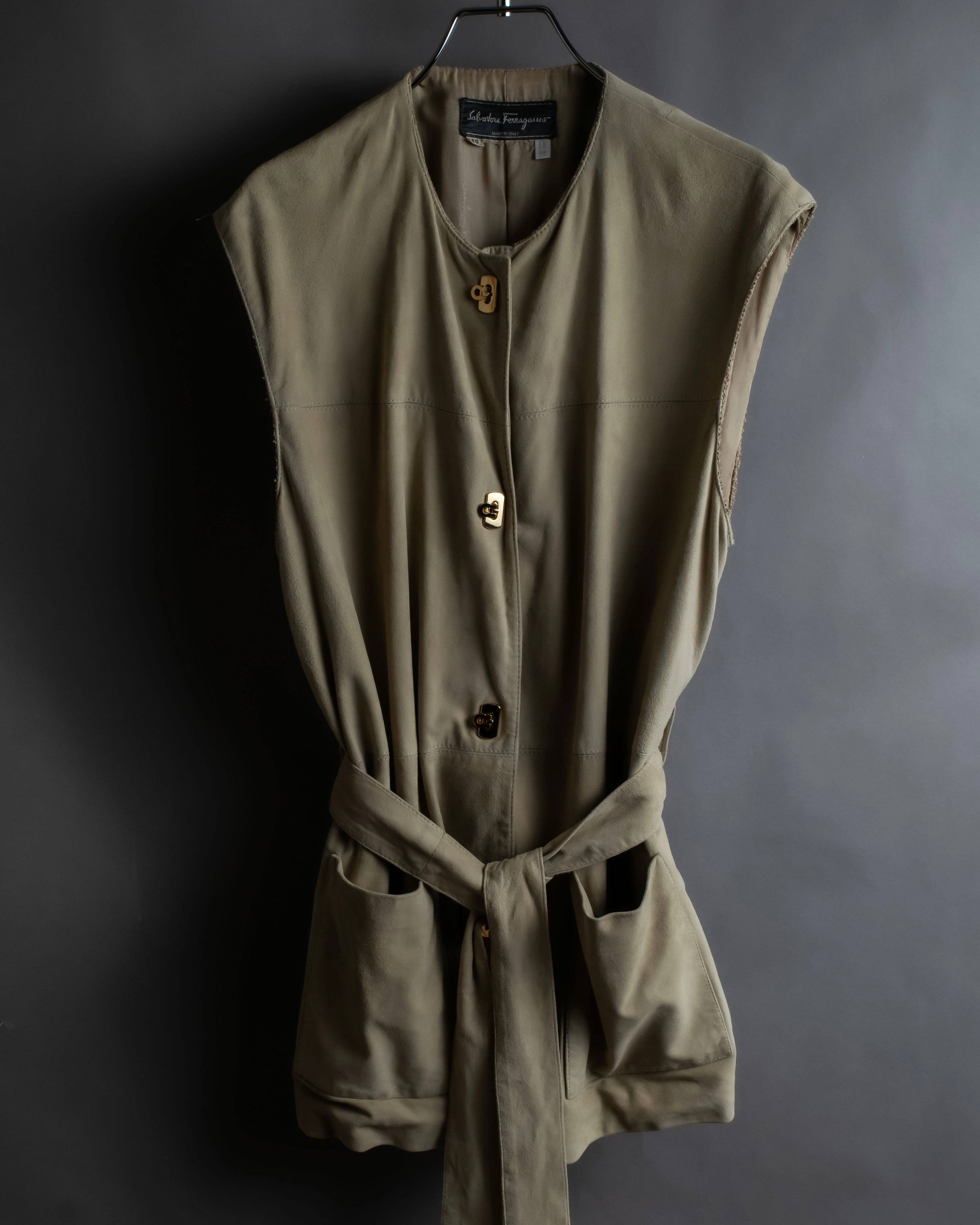 "Salvatore Ferragamo" Belted suede sleeveless dress