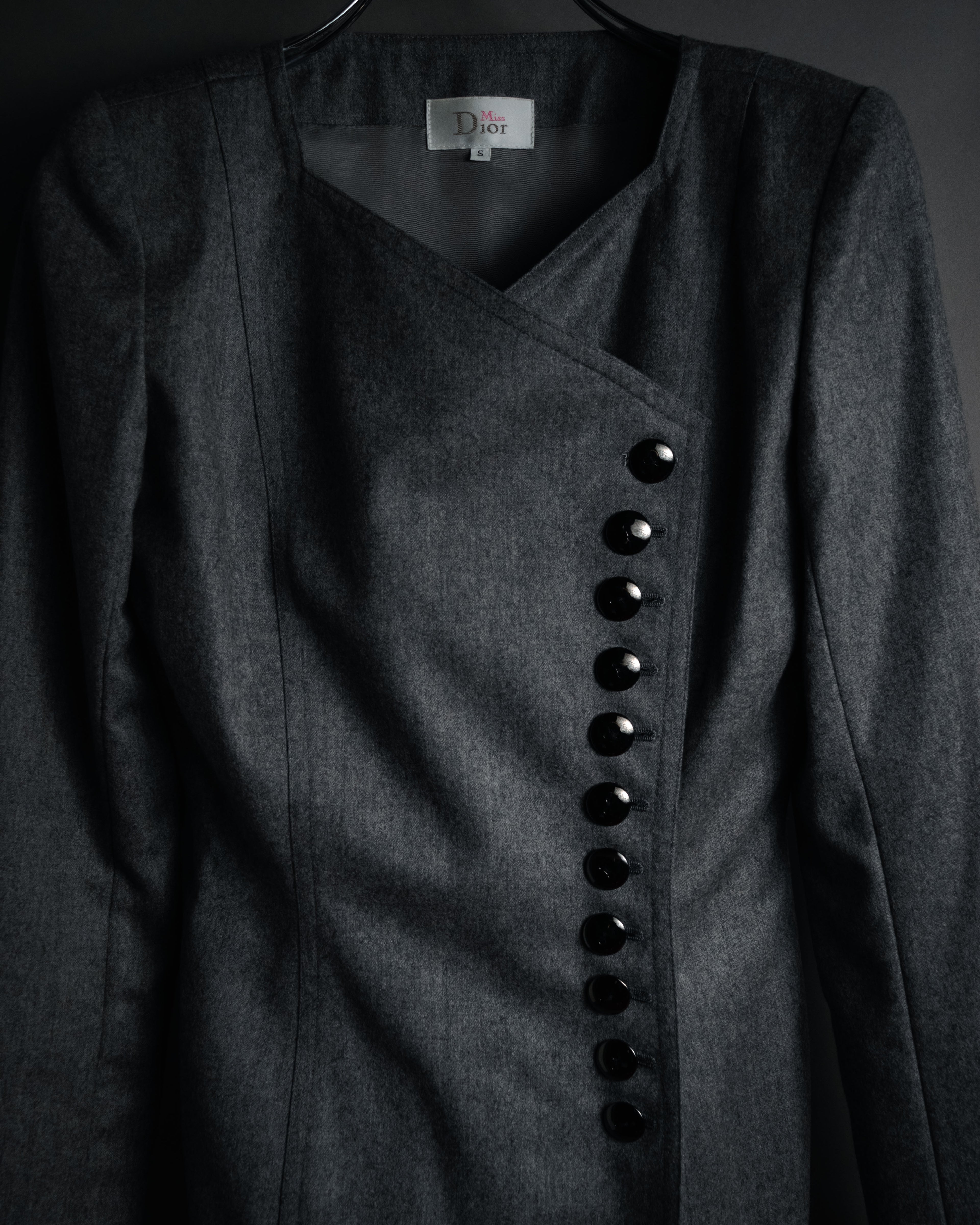 “Miss Dior” 90’s asymmetrical multi button wool dress
