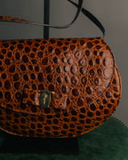 -SPECIAL- "Salvatore Ferragamo" 90's Glossy crocodile pattern shoulder bag