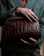 "JEAN PAUL GAULTIER" Logo engraved crocodile embossed 2way leather bag