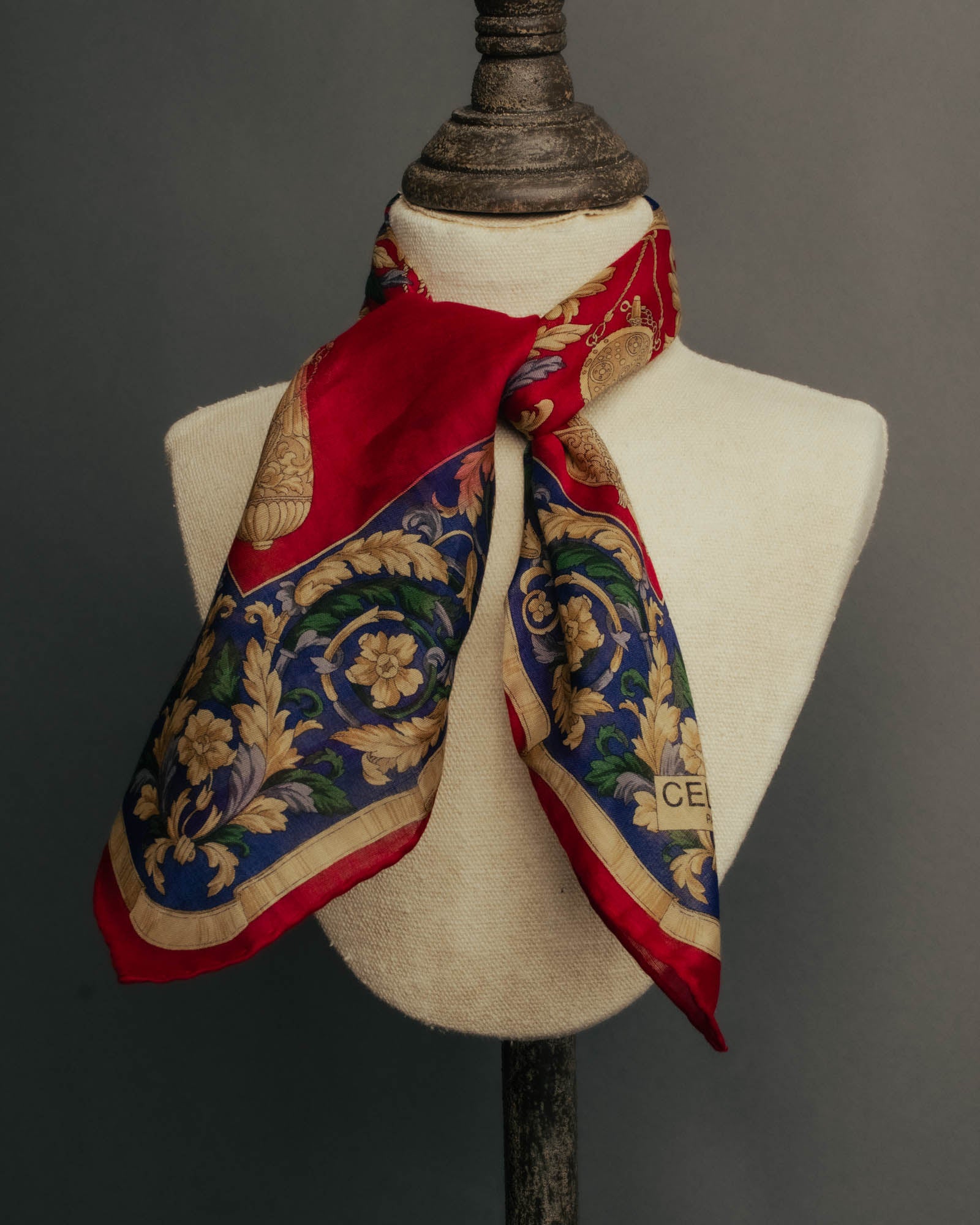“CELINE” 80’s-90’s Baroque carriage motif mini scarf