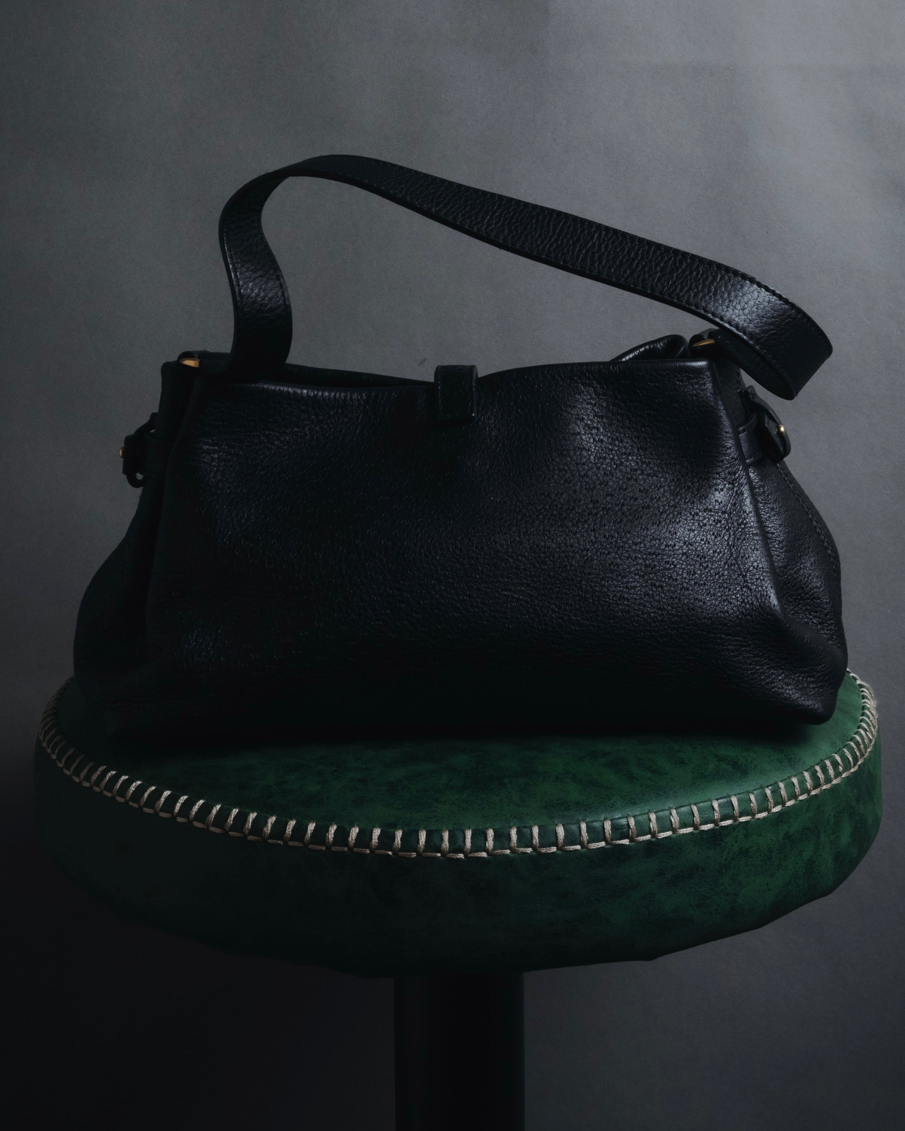 “Salvatore Ferragamo” Pebbled leather gancini hobo shoulder bag