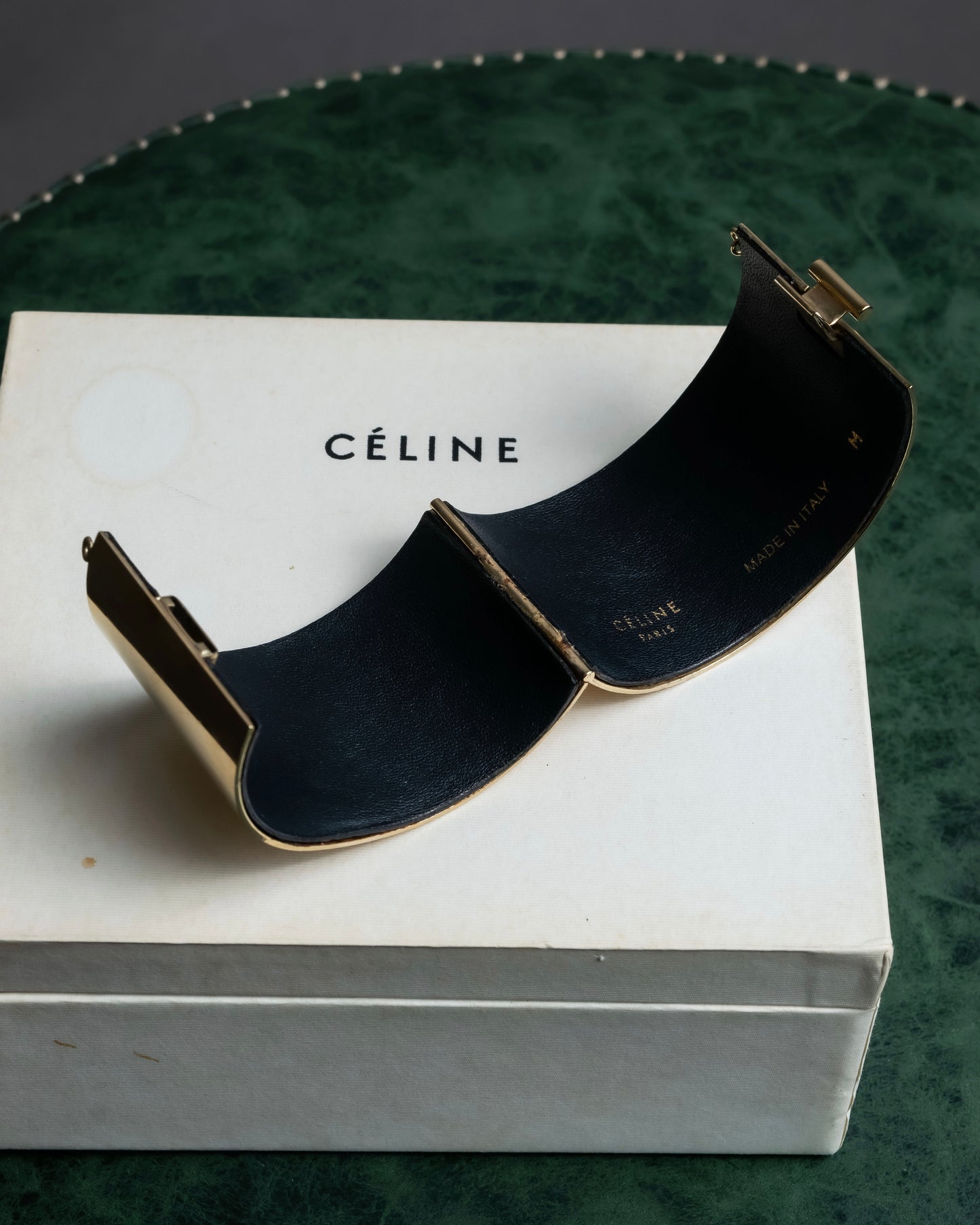 "CELINE" Large leather docking gold bracelet