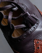 "HERMES" Medallion design combination leather heel shoes