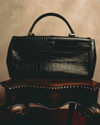 -SPECIAL- “Yves Saint Laurent” 80’s-90’s Crocodile embossed lace-up handbag