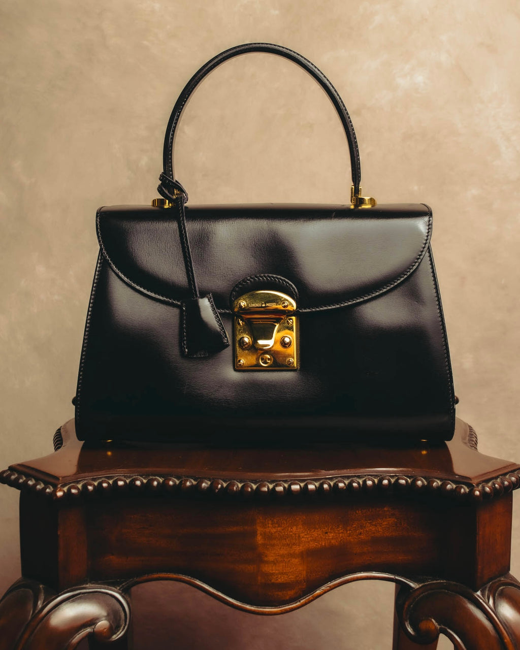 "LORENZO de MEDICI" 80's-00's Structured leather top handle handbag