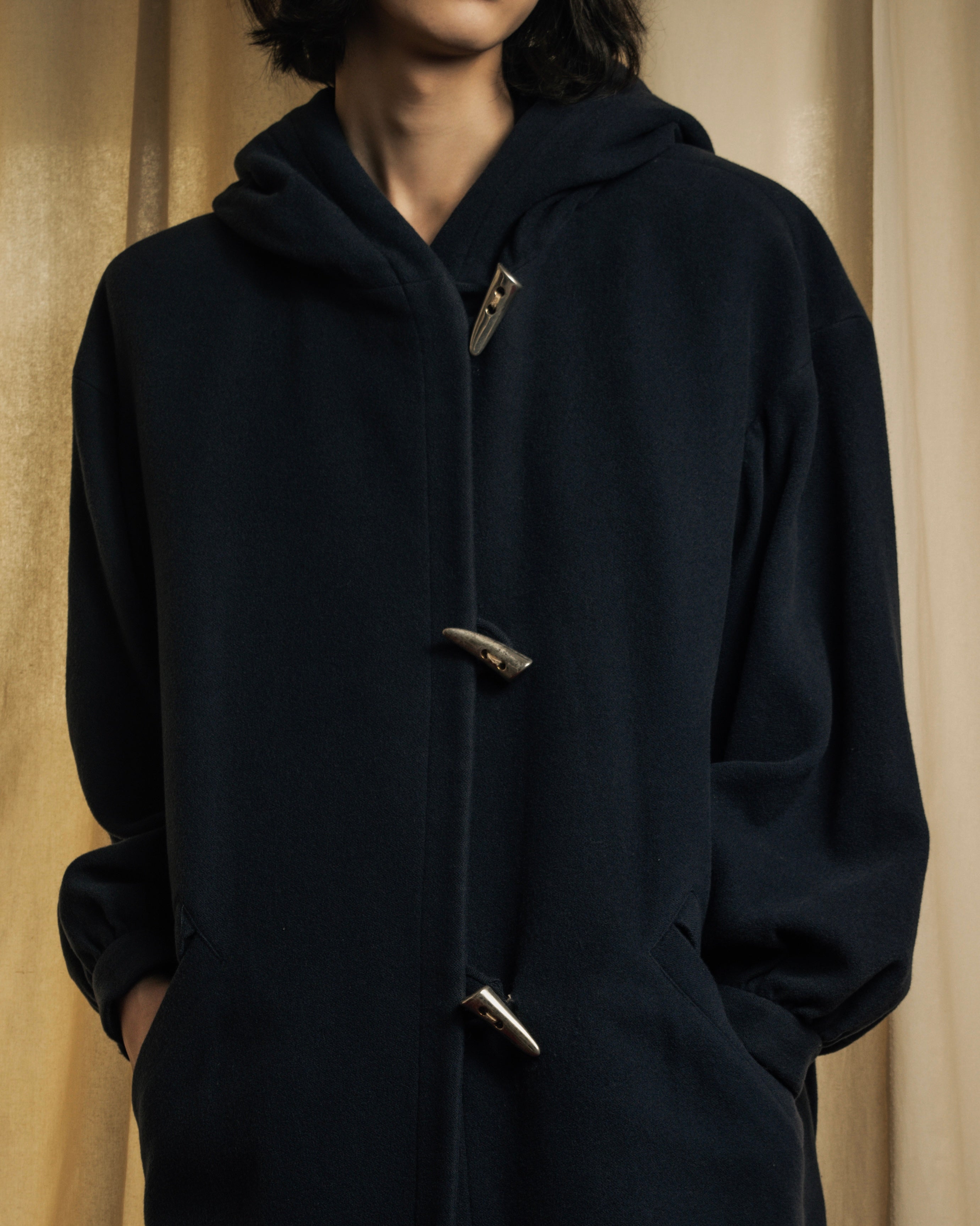 "YVES SAINT LAURENT" Metal toggle design melton wool duffel coat