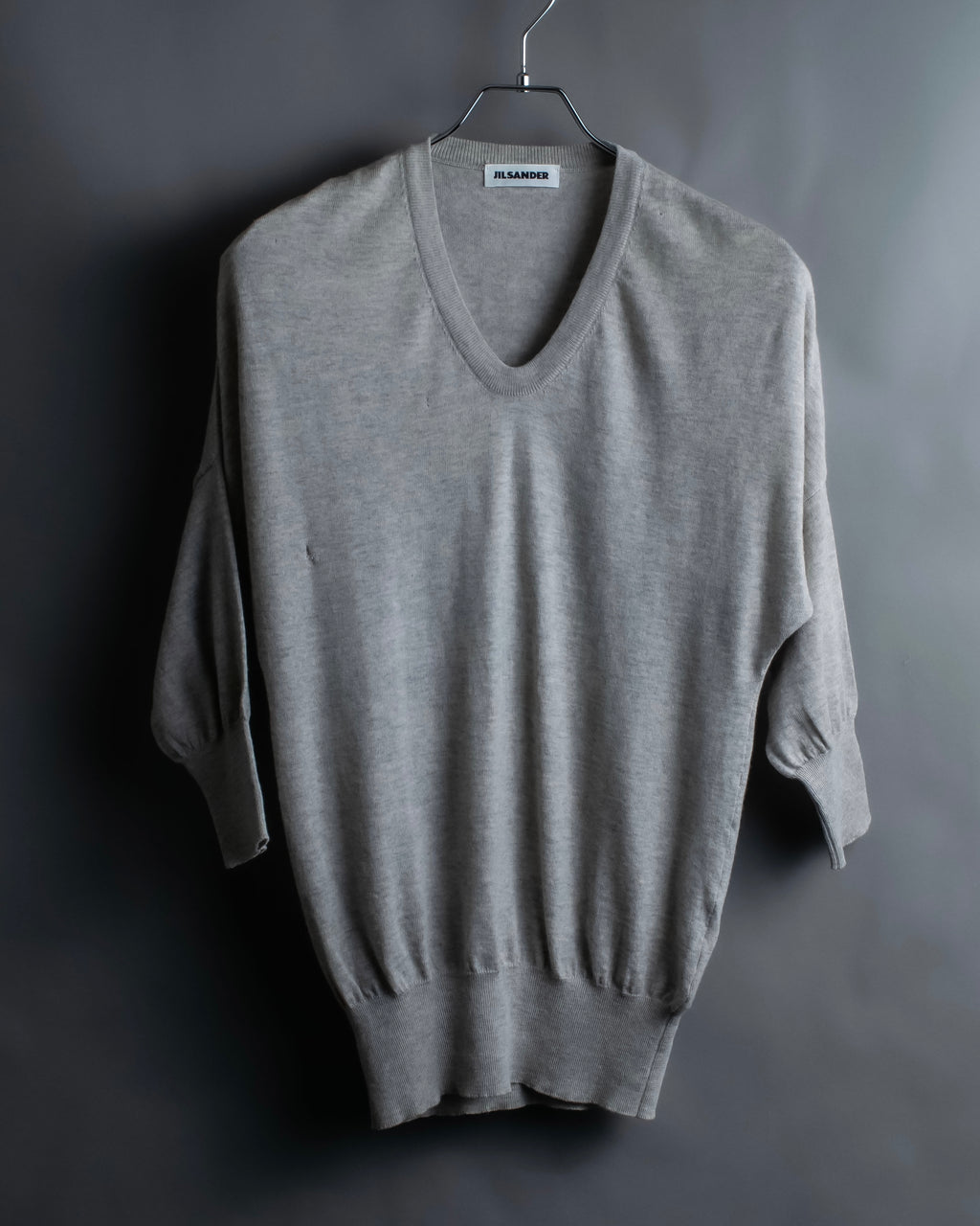 "JIL SANDER" Solid texture V neck mixed knit