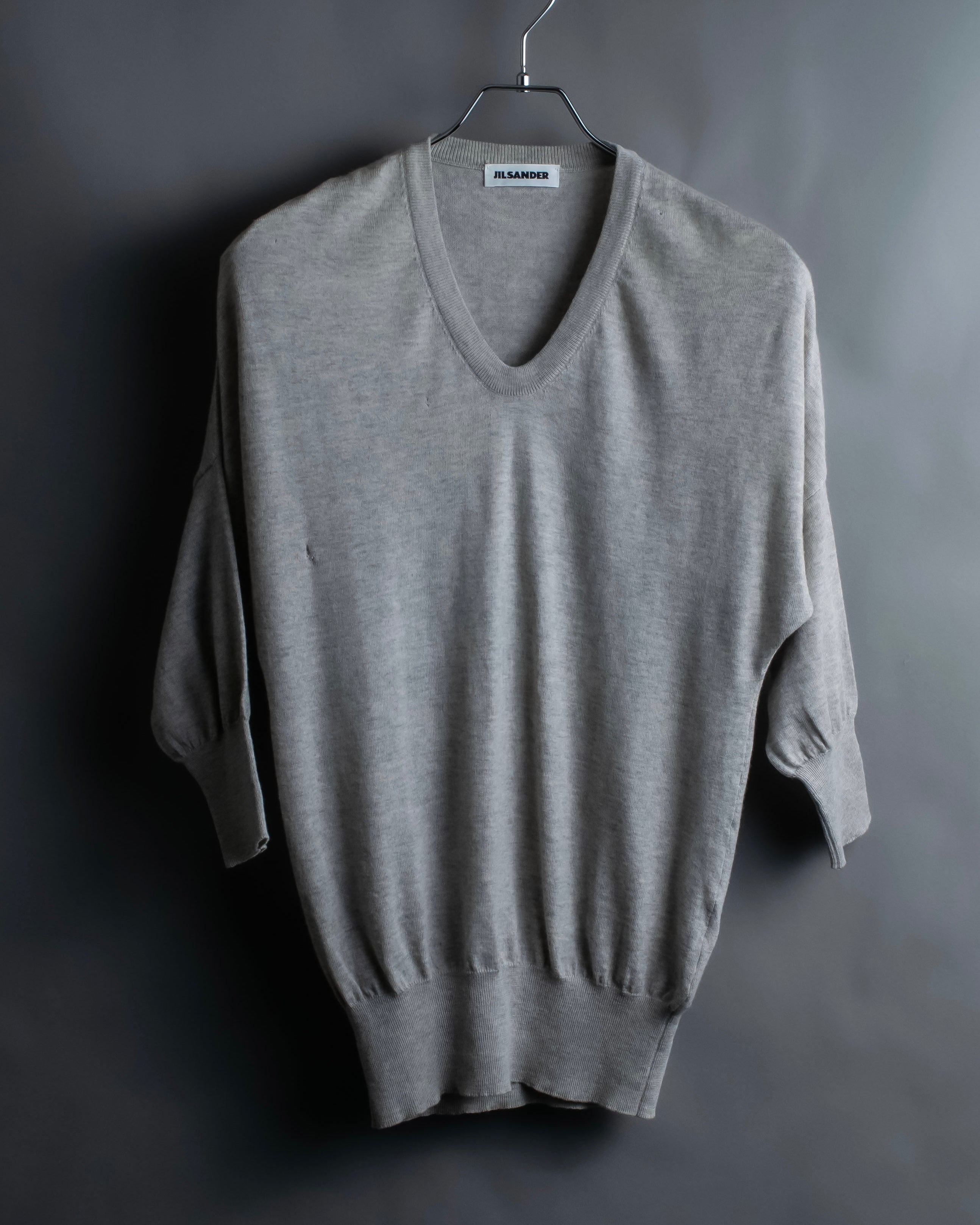 "JIL SANDER" Solid texture V neck mixed knit