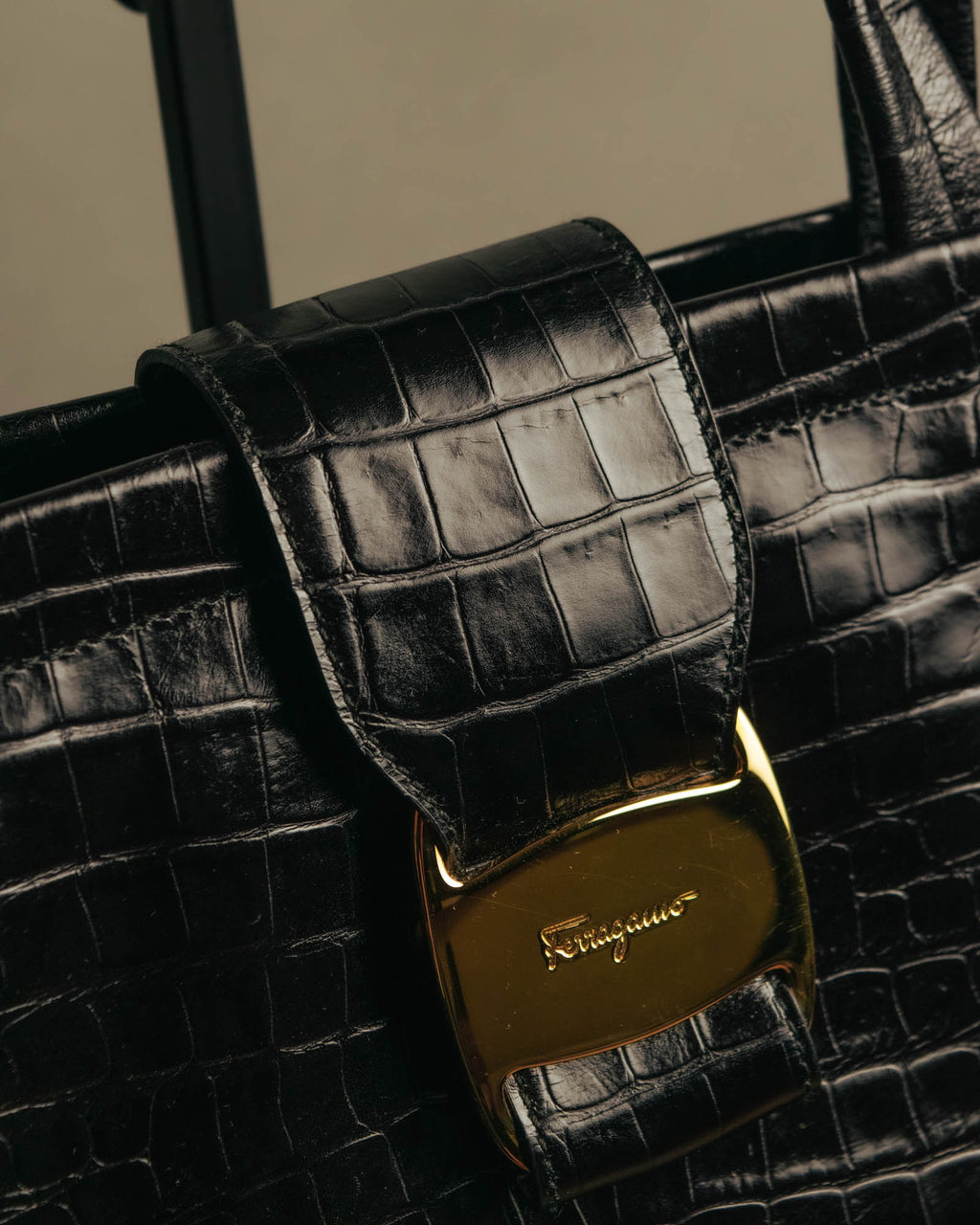 “Salvatore Ferragamo” 90’s-00’s crocodile embossed structured tote bag