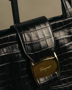 “Salvatore Ferragamo” 90’s-00’s crocodile embossed structured tote bag