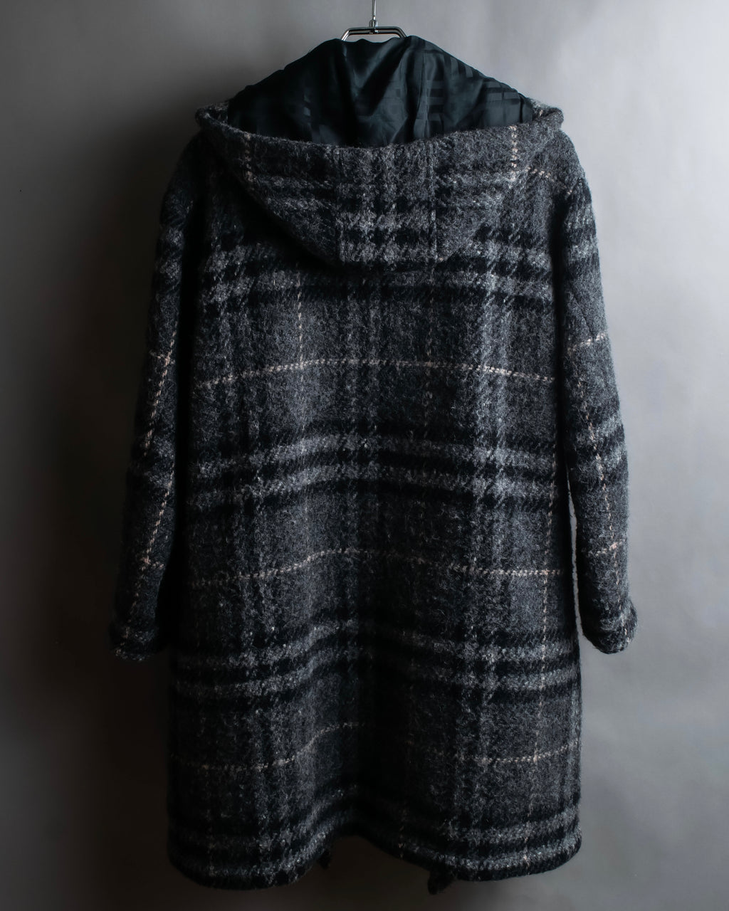 "BURBERRY" Check pattern double zipper hooded coat