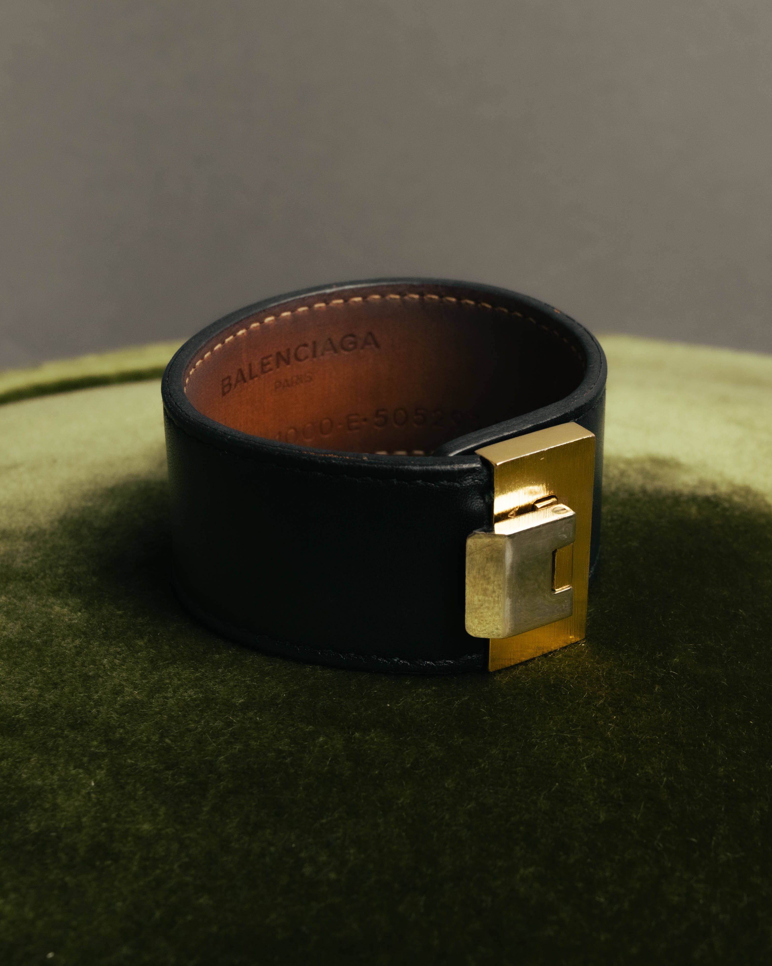 “BALENCIAGA“ 10’s Brushed metal leather cuff bracelet