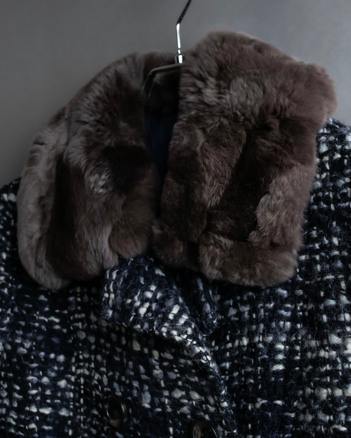 "Weekend Max Mara" Fur trimmed design collar tweed flare coat