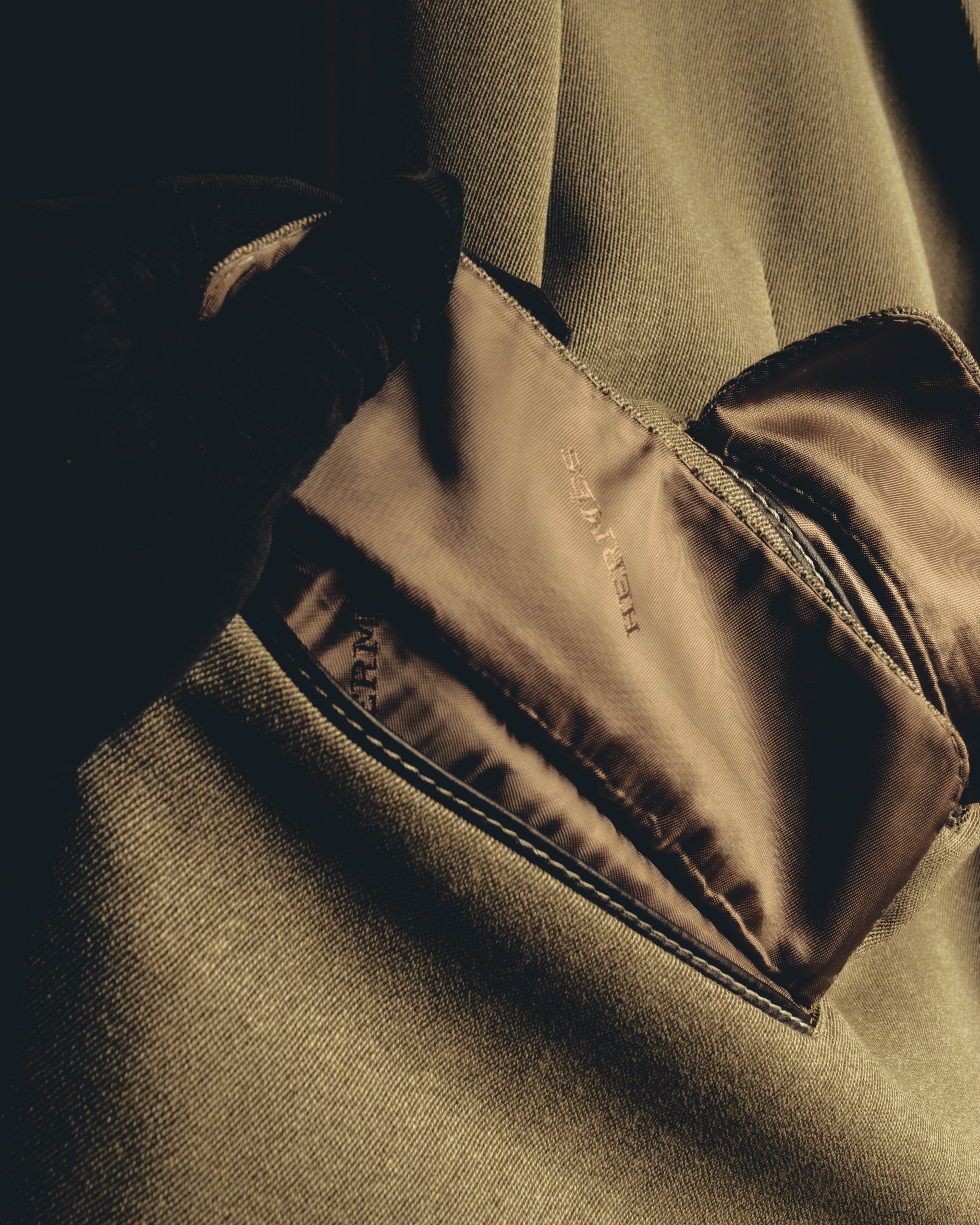 -SPECIAL- "Hermès" 80's-00's Leather collar tailored blazer
