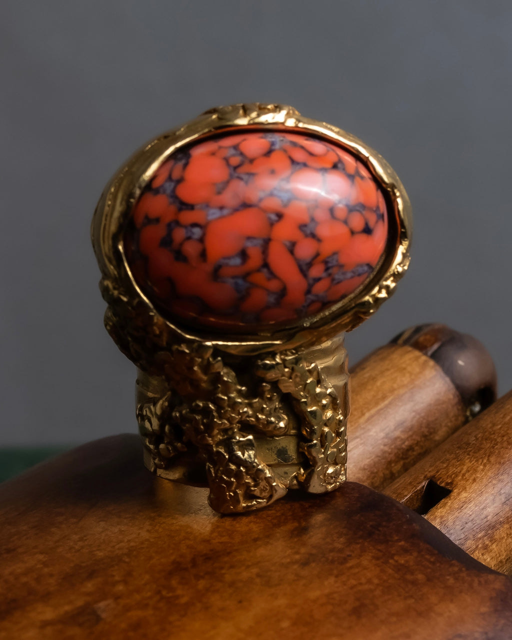 "YVES SAINT LAURENT" Treasure box style turquoise artillery ring