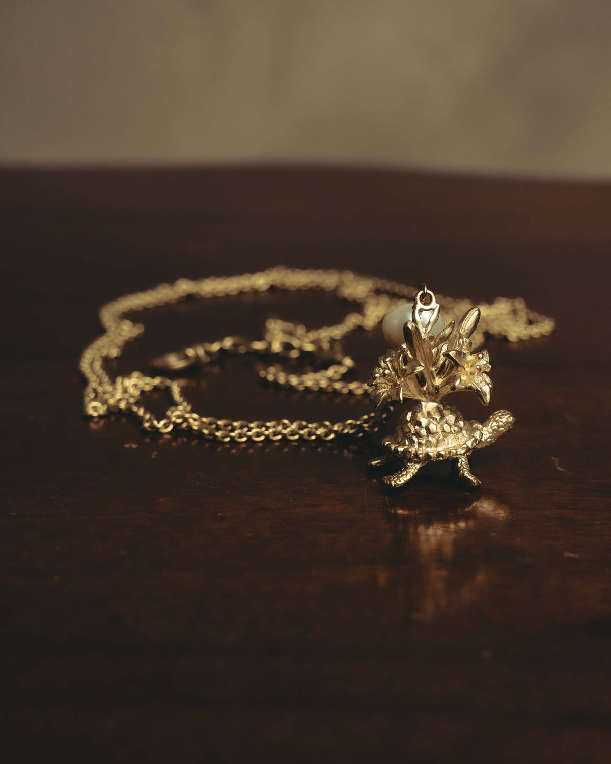 "DIOR" 20's Sculptural turtle long pendant necklace