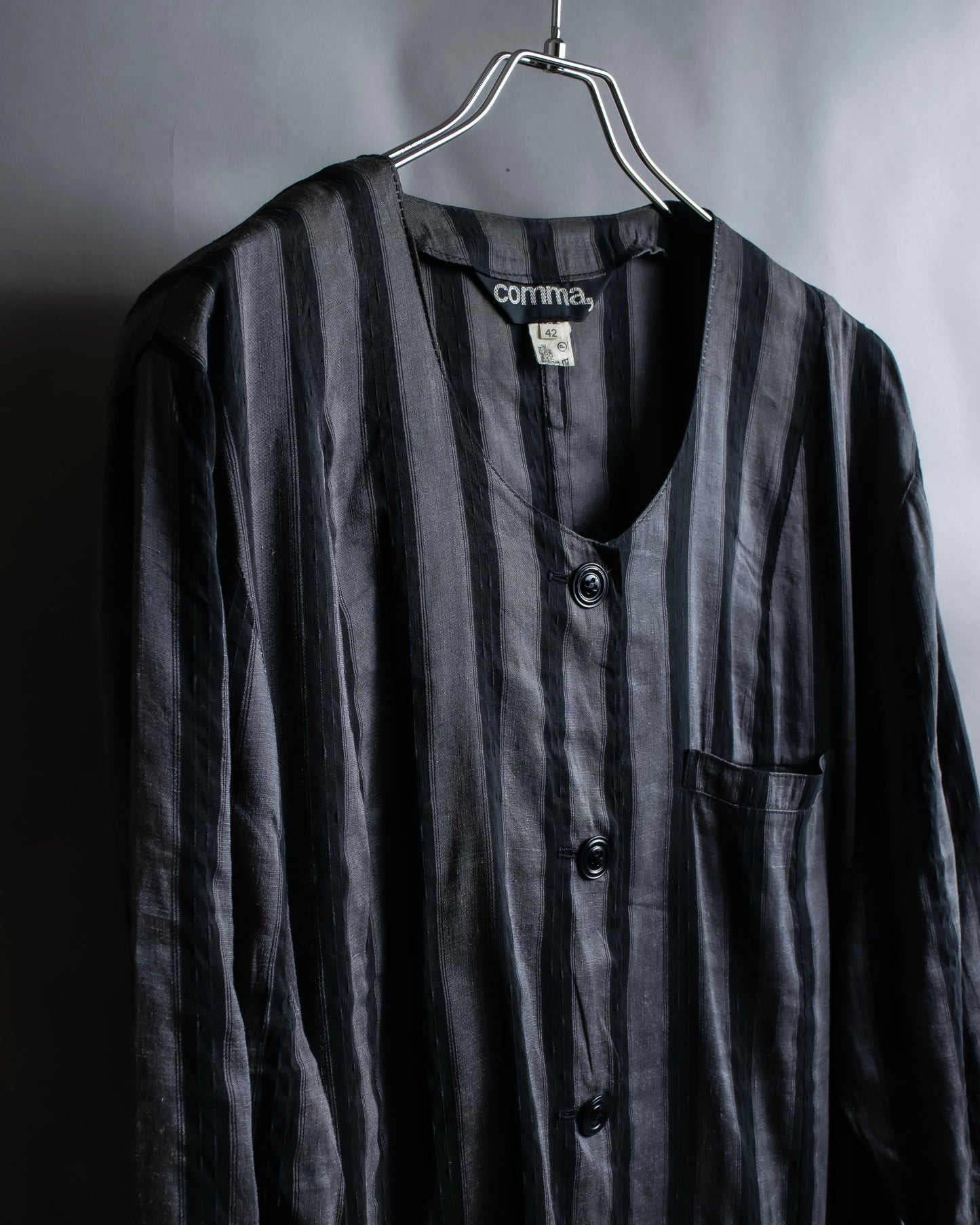 "Vintage thick-pitch stripe round neck jacket"