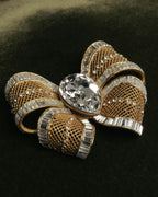 “HANAE MORI” 80’s-90’s Sculptural crystal bow brooch