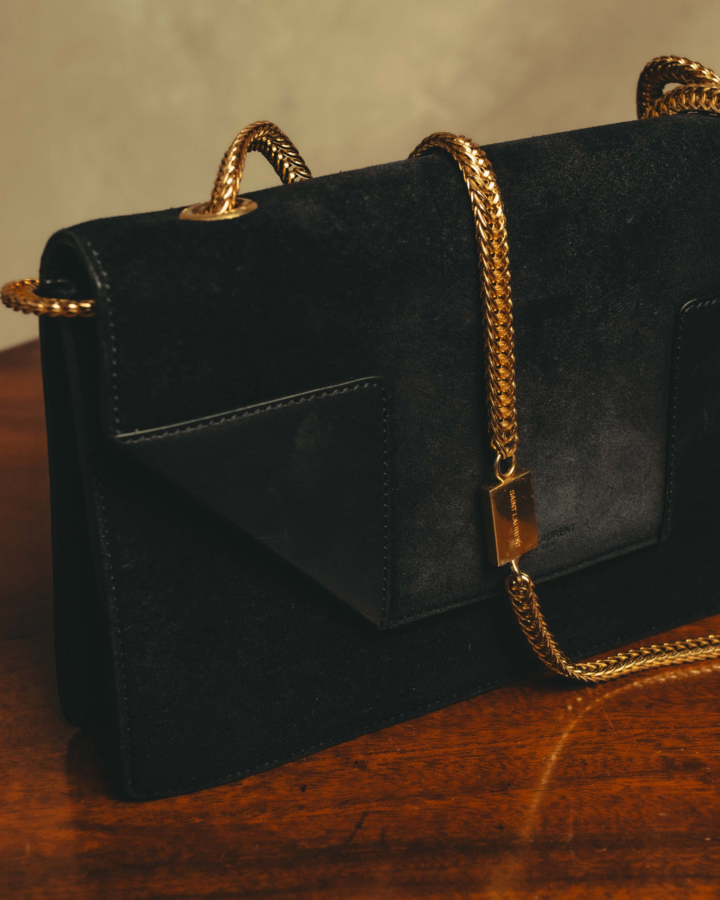 -SPECIAL- "Saint Laurent" 2013-2017 Betty suede and leather geometric flap chain shoulder bag
