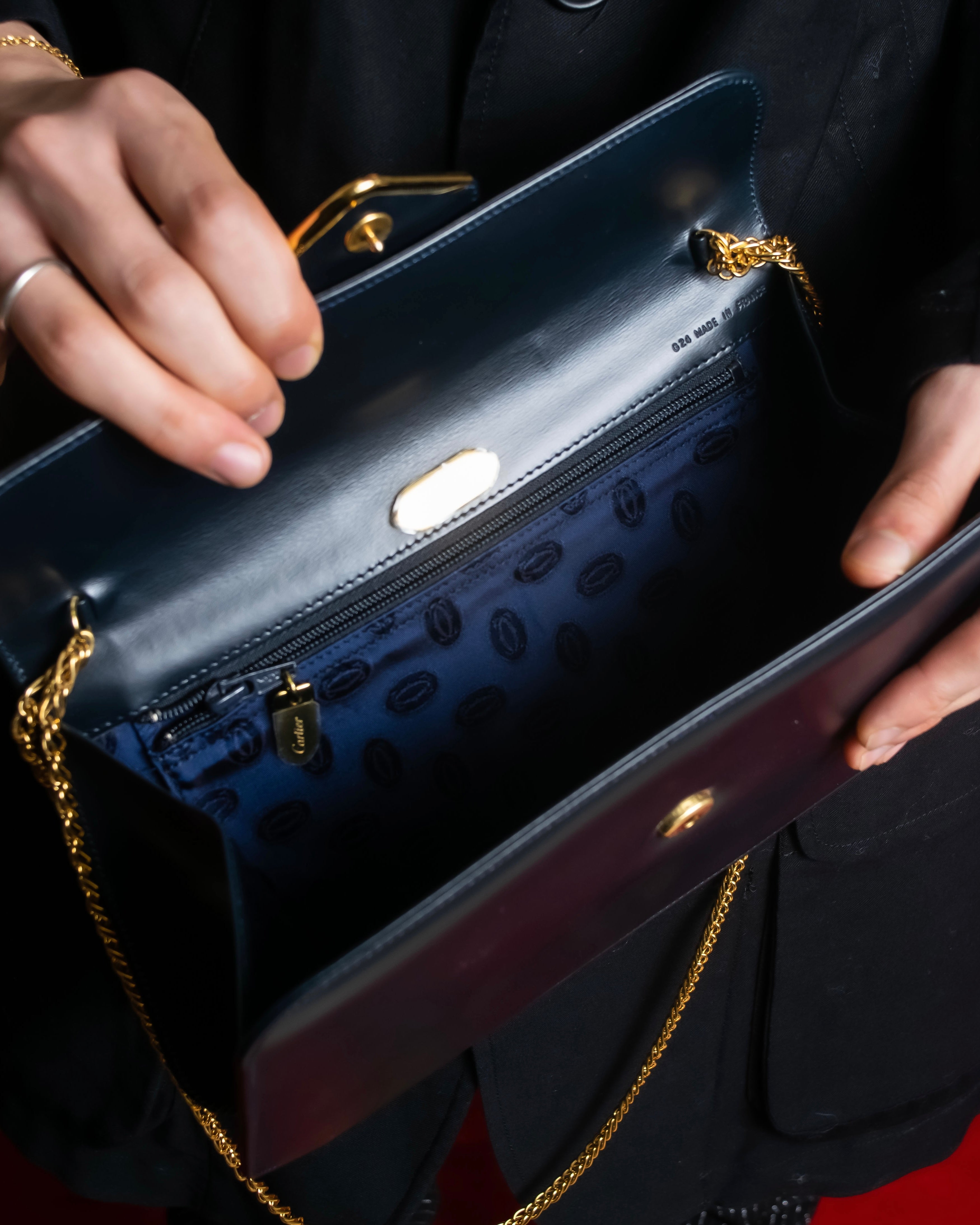 "Cartier" Sapphire rhinestone chain shoulder bag