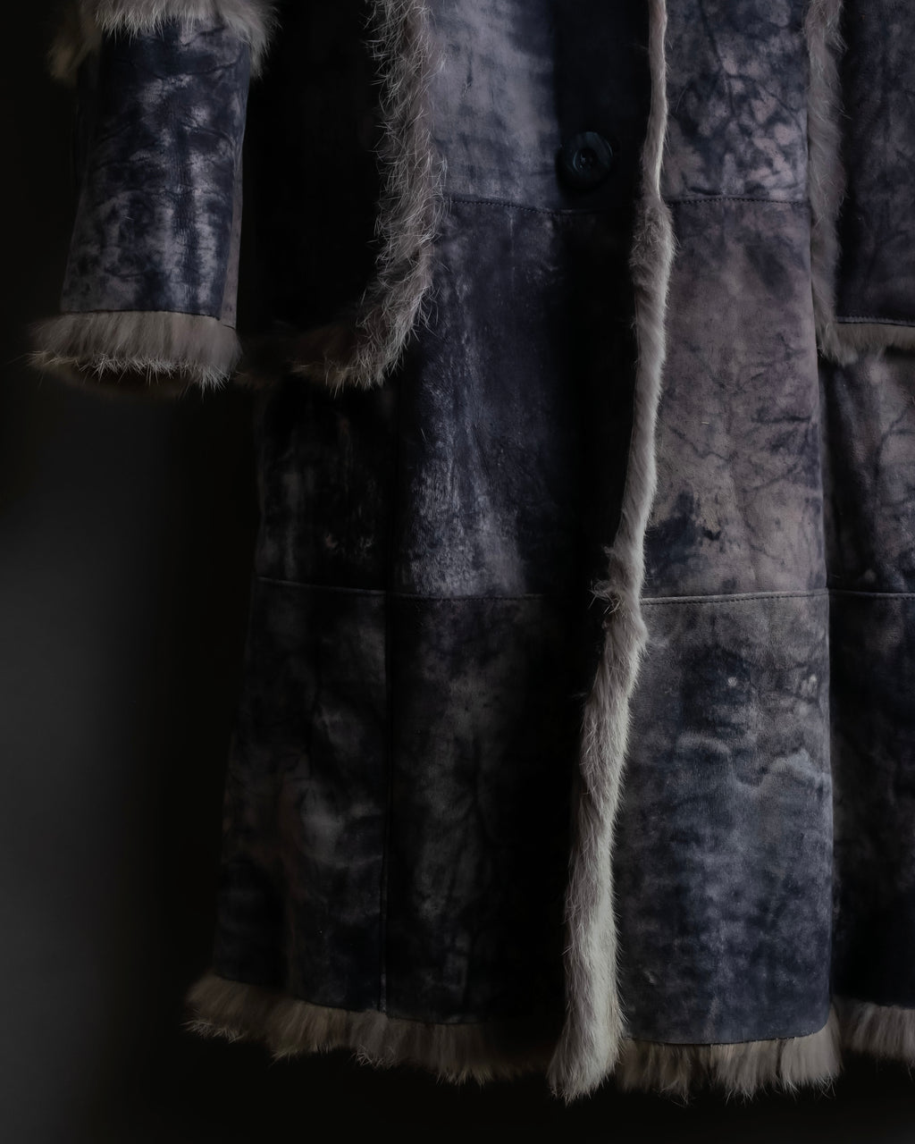 Fur switching design suede long coat