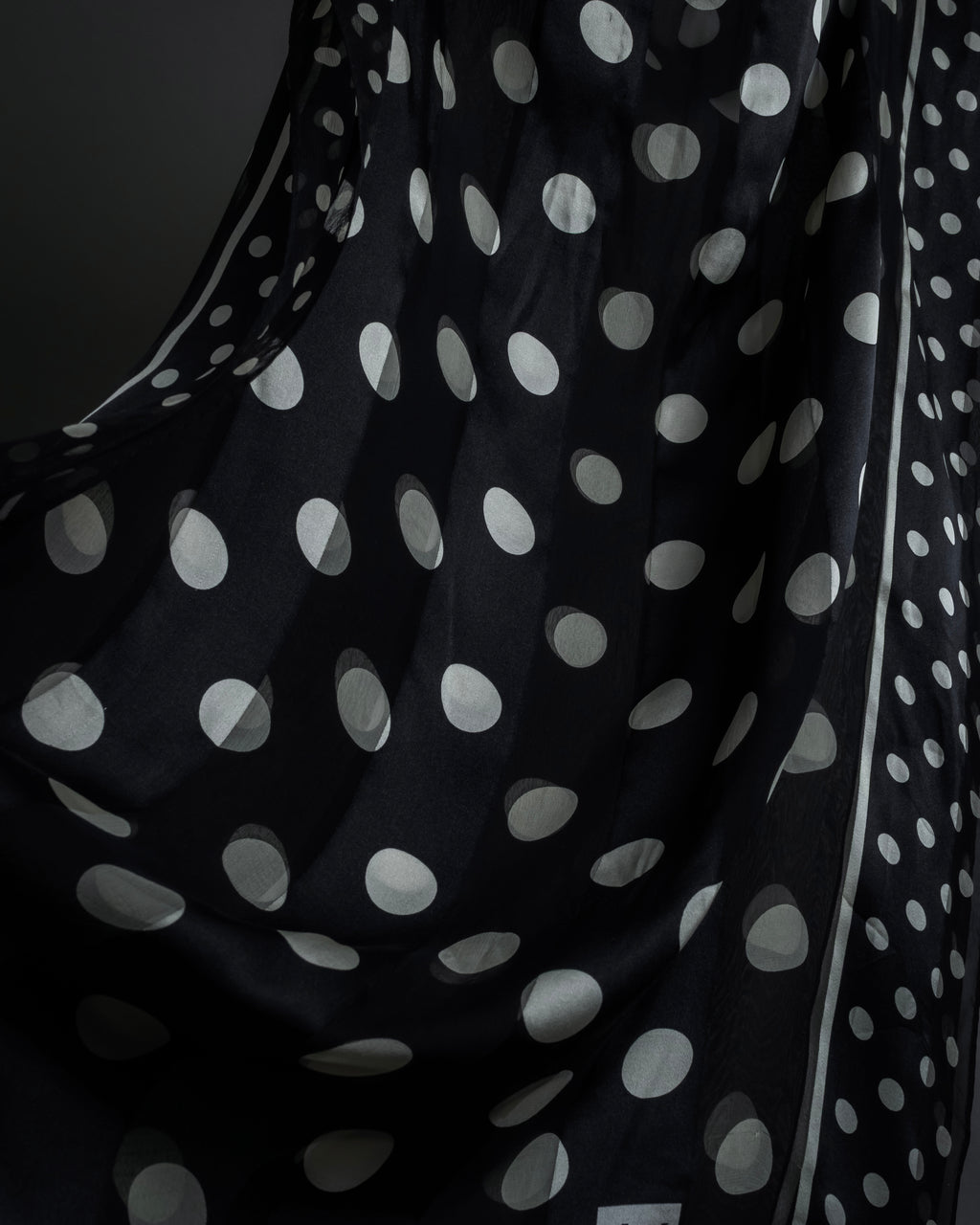 "YVES SAINT LAURENT" Large polka dot silk long scarf