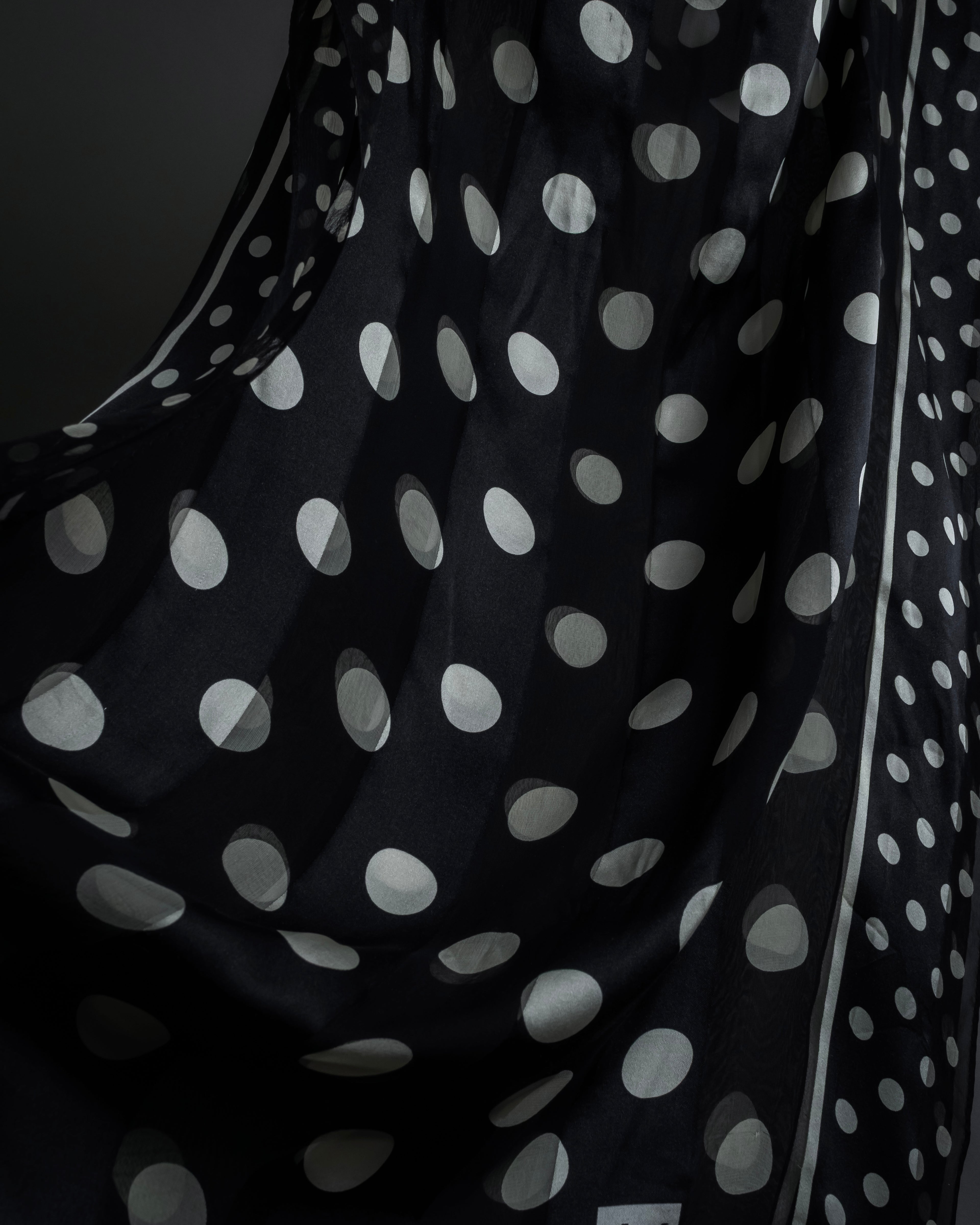 "YVES SAINT LAURENT" Large polka dot silk long scarf