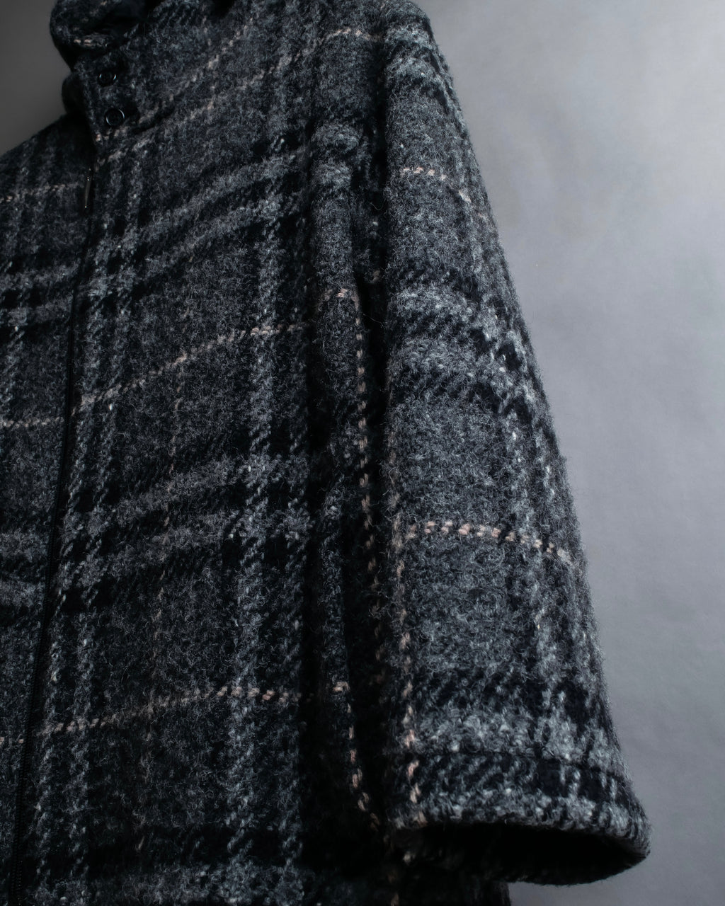 "BURBERRY" Check pattern double zipper hooded coat