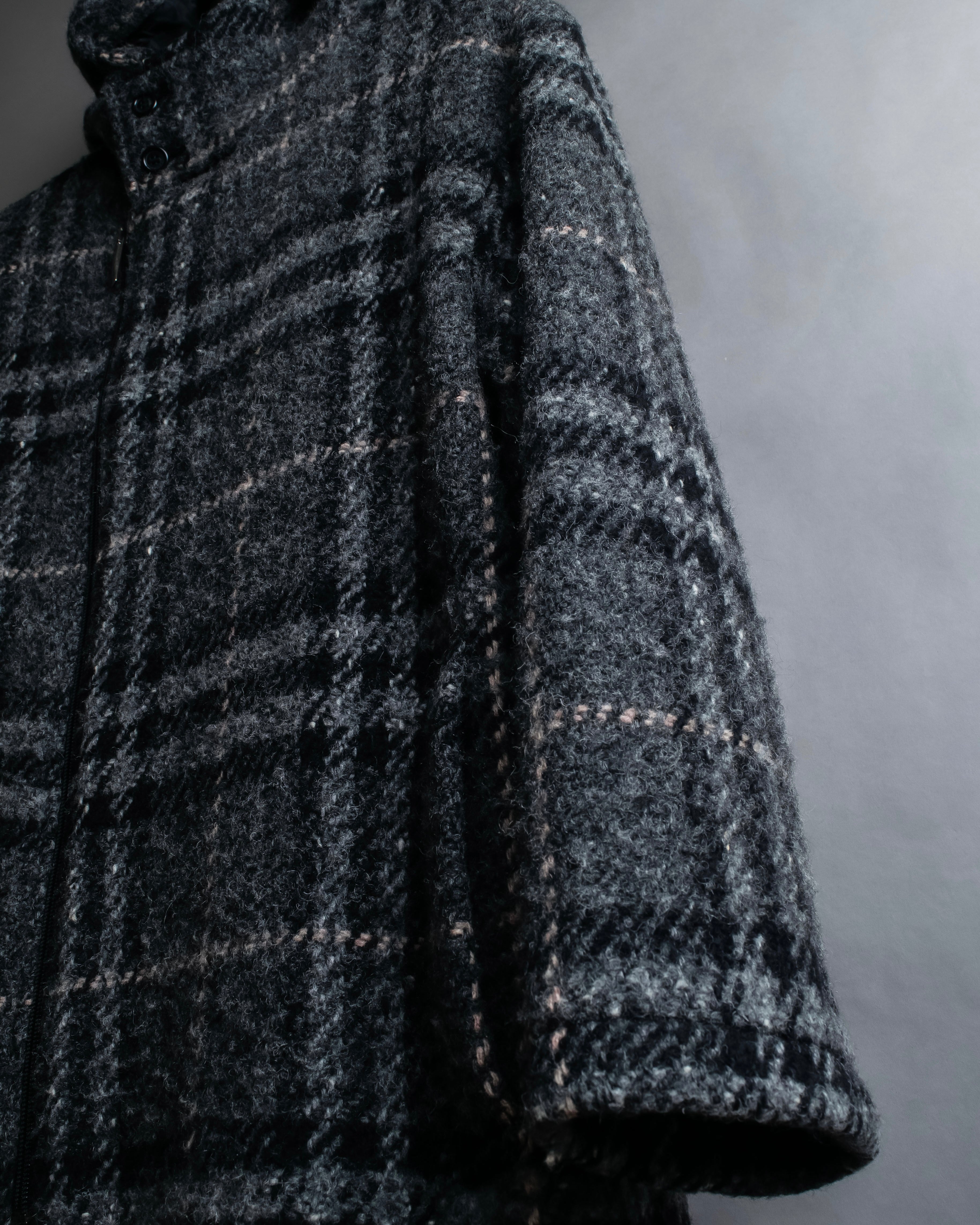 "BURBERRY" Check pattern double zipper hooded coat