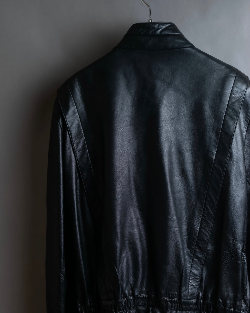 "Claude Montana" Drawcord detail stand-up collar leather blouson