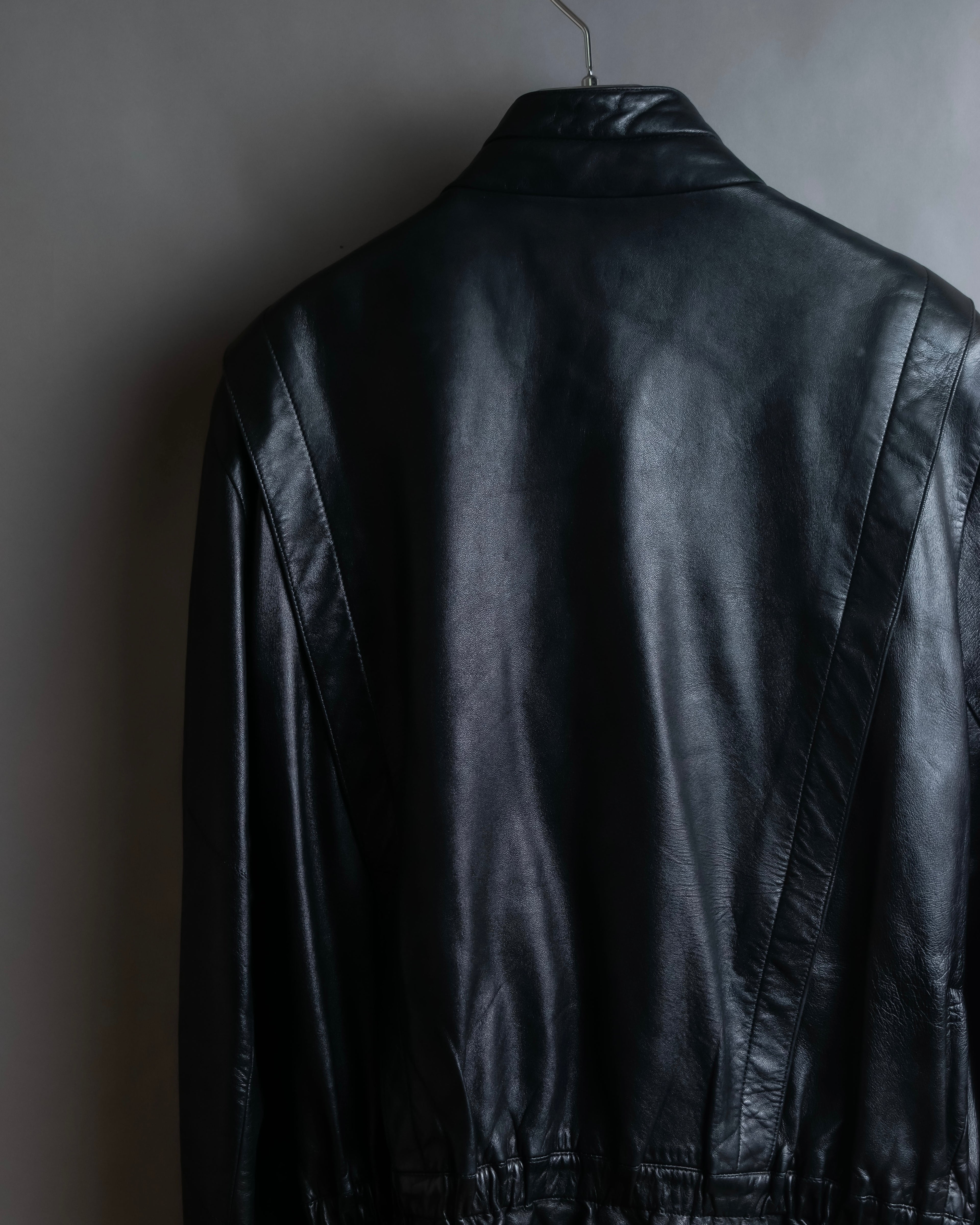"Claude Montana" Drawcord detail stand-up collar leather blouson