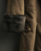 “LOEWE” 70’s-early 90’s Suede shearling belted long coat