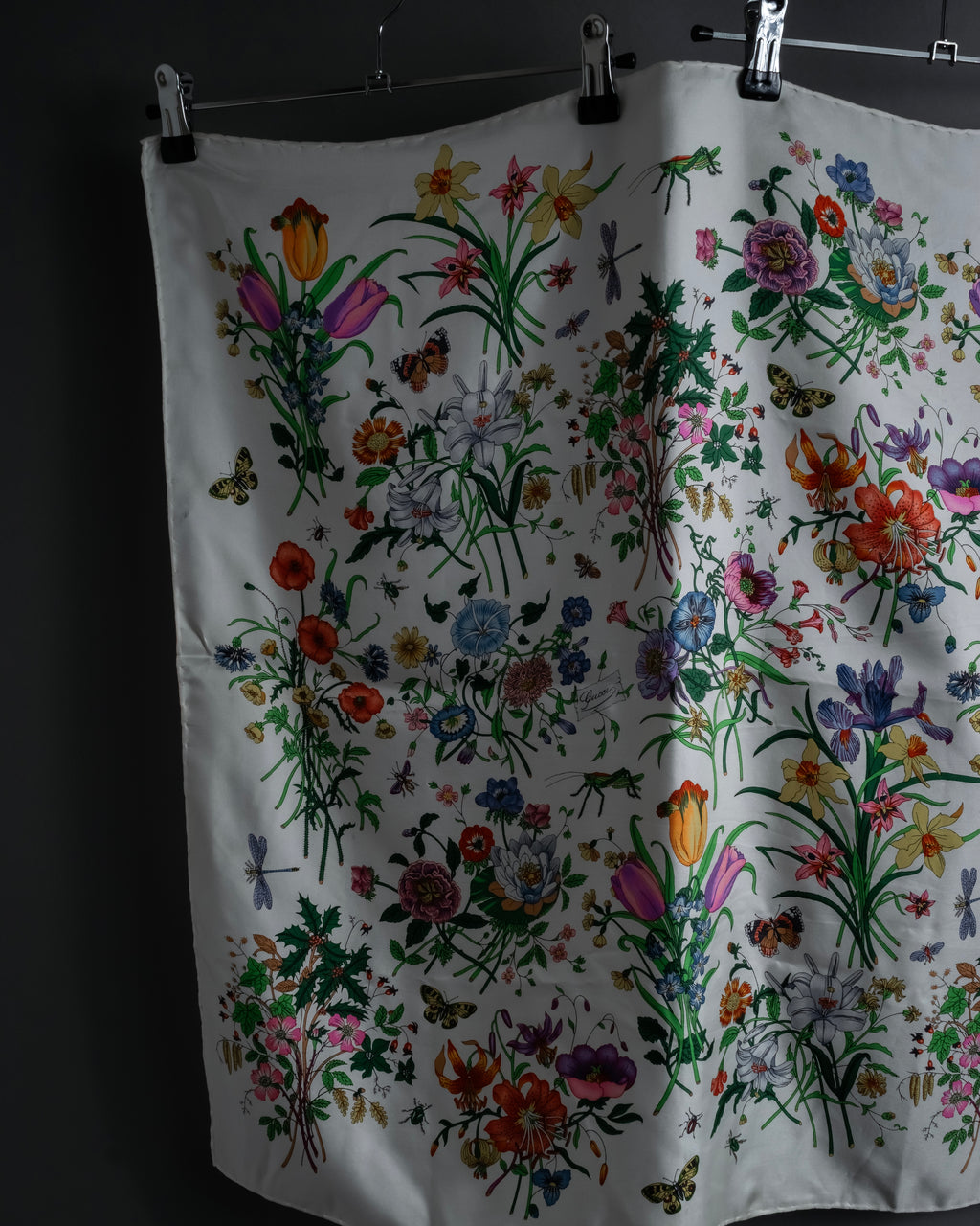 "GUCCI" 80's Flora motif vintage silk scarf