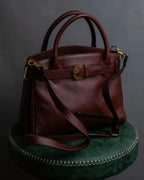 "Valentino Garavani" Reddish brown trapezoid silhouette 2way leather bag