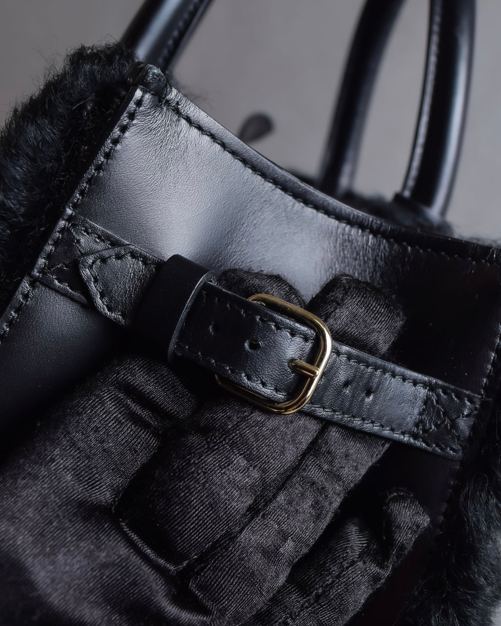 "BALENCIAGA" Padlock design shearling leather bag