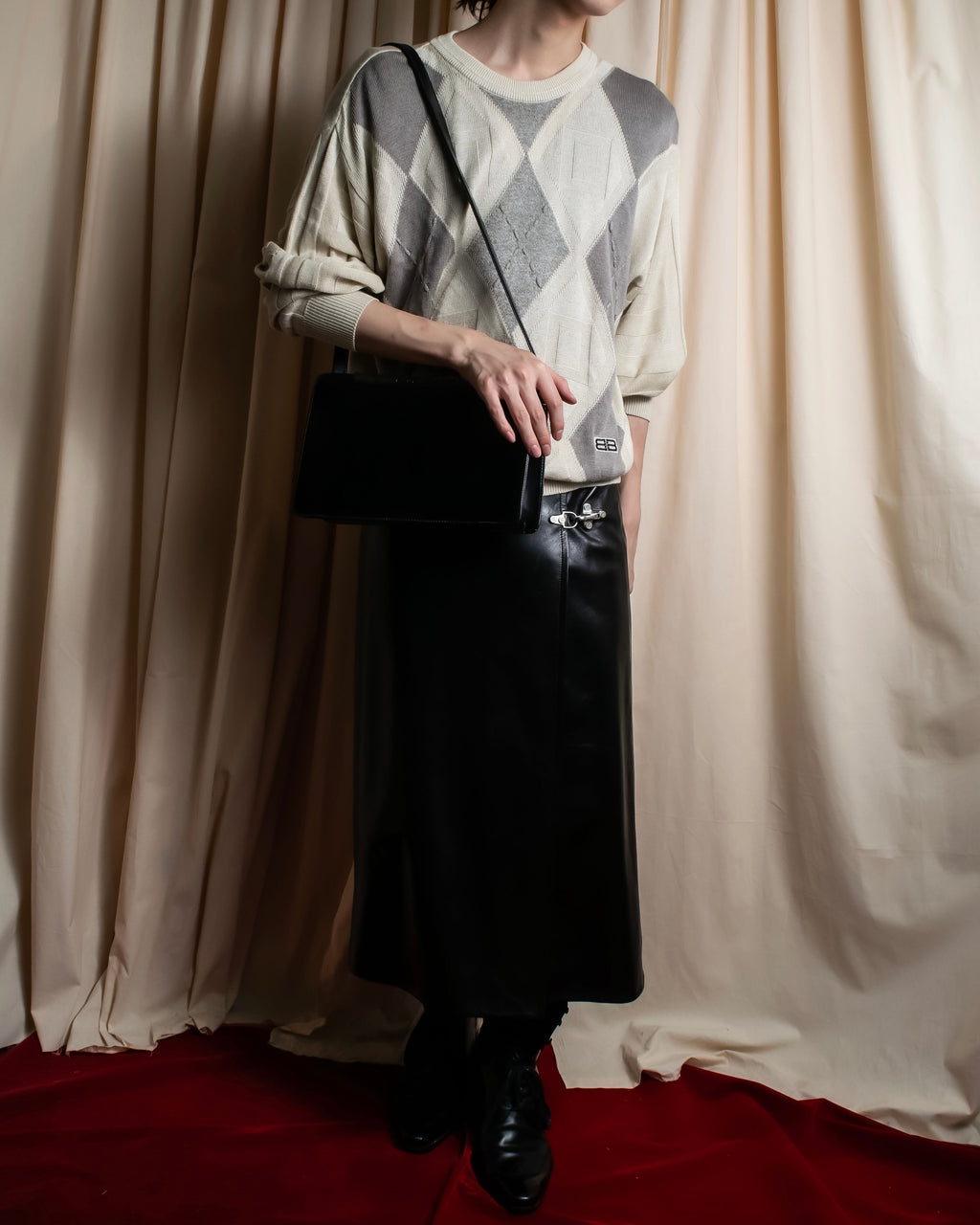 "BALENCIAGA" Diamond pattern argyle twill crew neck knit